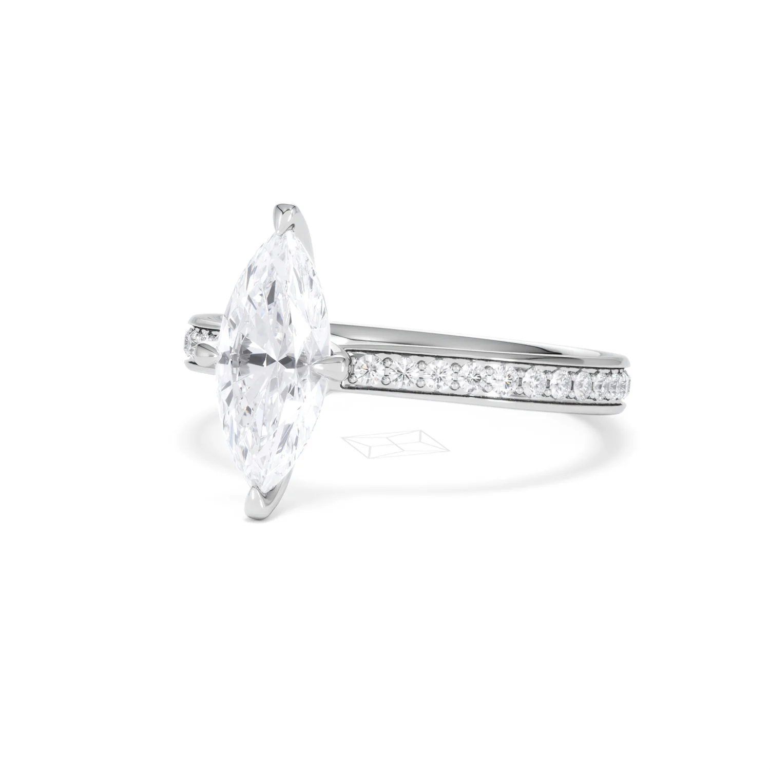 Origin Twist 1.00ct Marquise Cut Lab Diamond Solitaire Engagement Ring with Side Stones in Platinum - Image 81