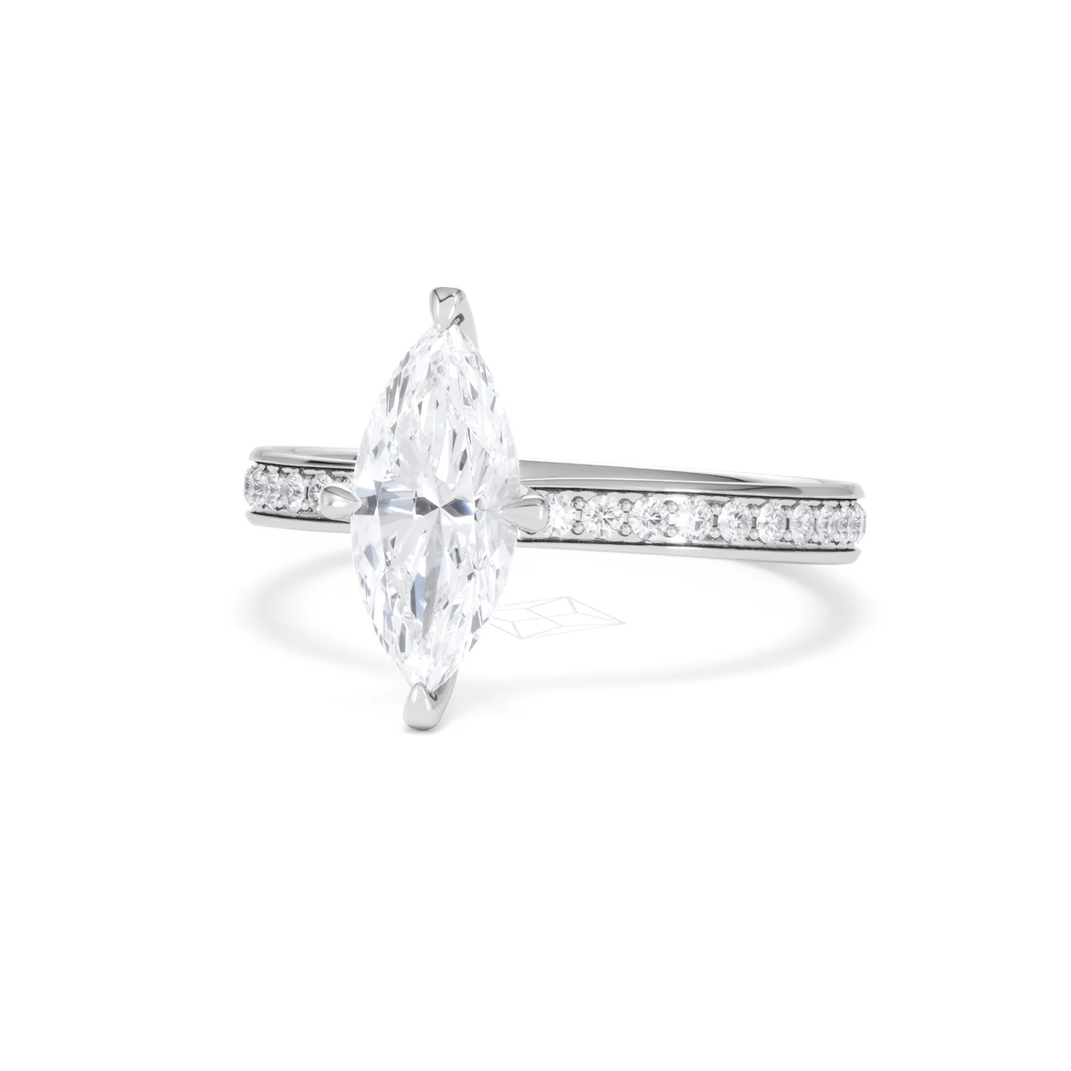 Origin Twist 1.00ct Marquise Cut Lab Diamond Solitaire Engagement Ring with Side Stones in Platinum - Image 83