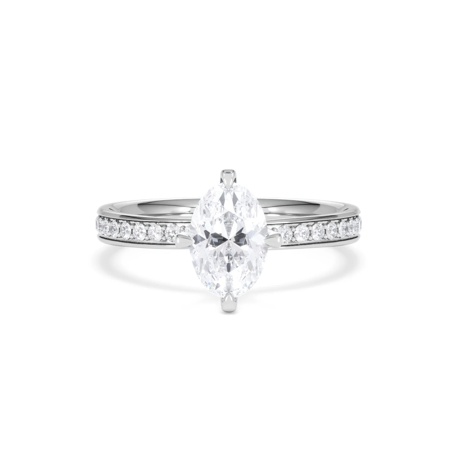 Origin Twist 1.00ct Oval Cut Lab Diamond Solitaire Engagement Ring with Side Stones in 18K White Gold - Image 7