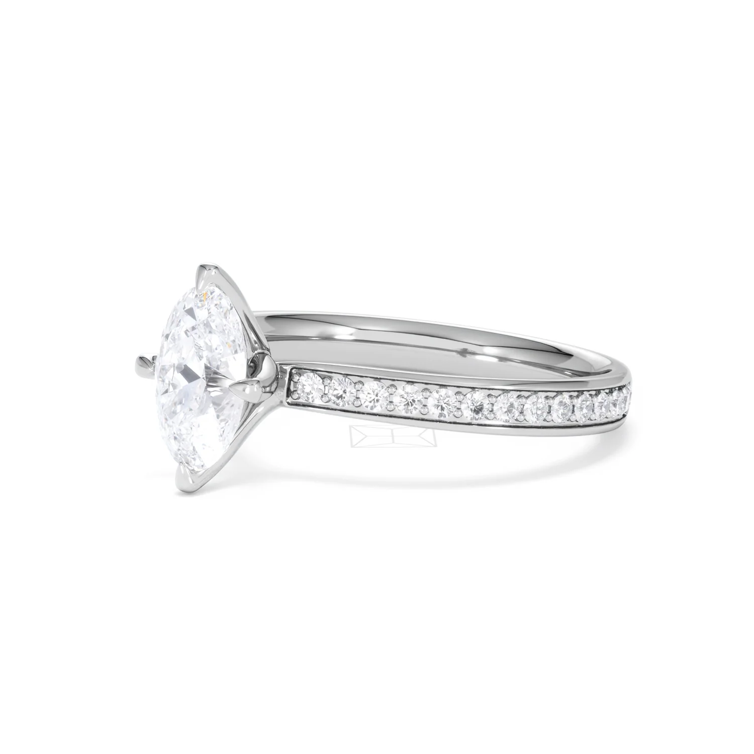 Origin Twist 1.00ct Oval Cut Lab Diamond Solitaire Engagement Ring with Side Stones in 18K White Gold - Image 77