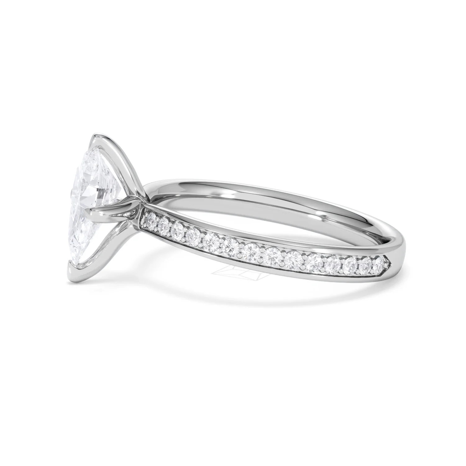 Origin Twist 1.00ct Pear Cut Lab Diamond Solitaire Engagement Ring with Side Stones in 18K White Gold - Image 70