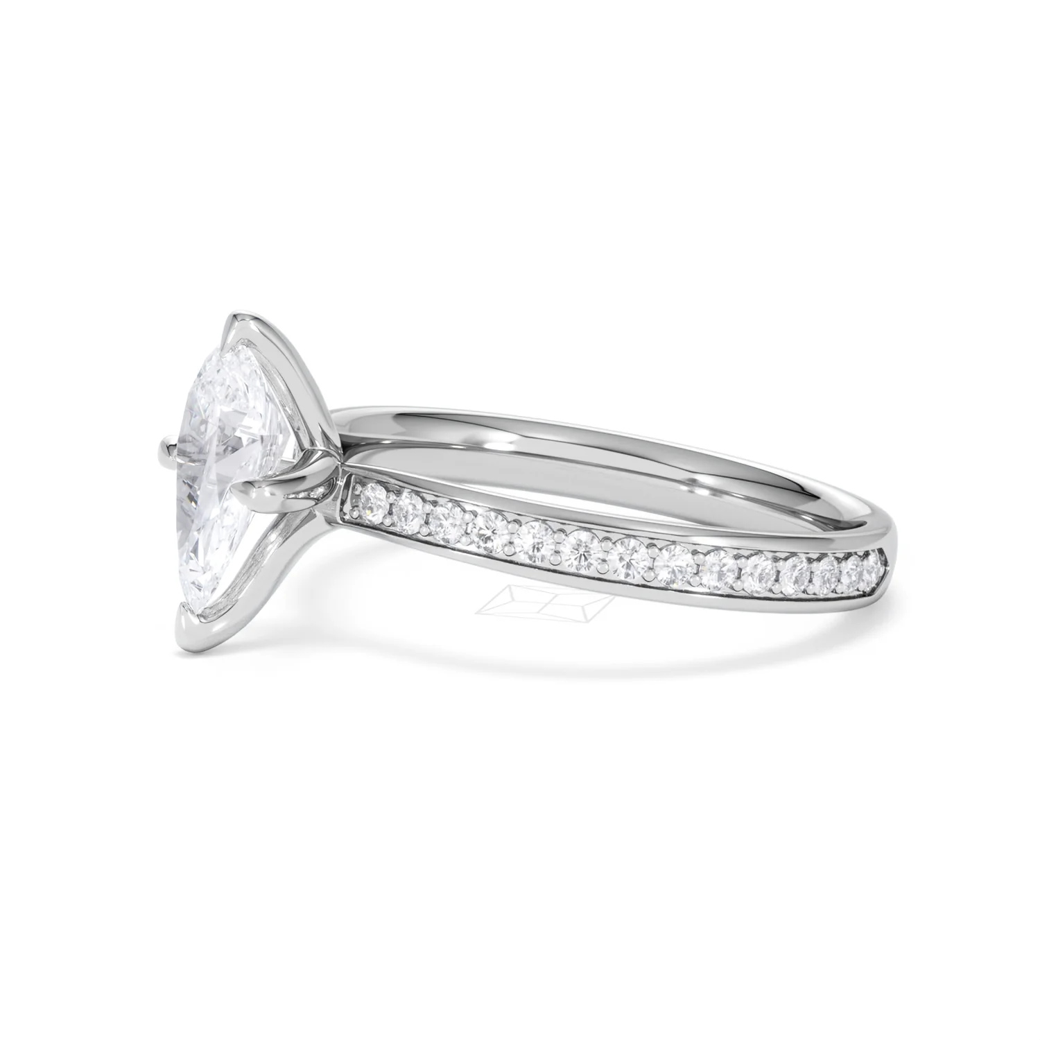 Origin Twist 1.00ct Pear Cut Lab Diamond Solitaire Engagement Ring with Side Stones in 18K White Gold - Image 73
