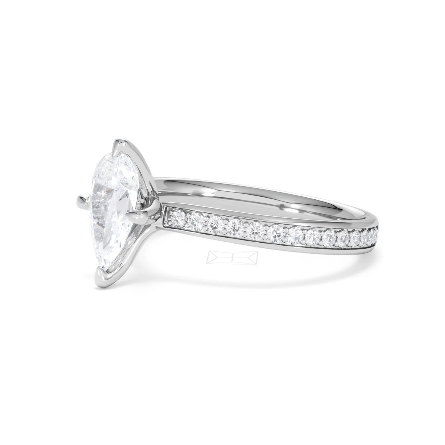 Origin Twist 1.00ct Pear Cut Lab Diamond Solitaire Engagement Ring with Side Stones in 18K White Gold - Image 76