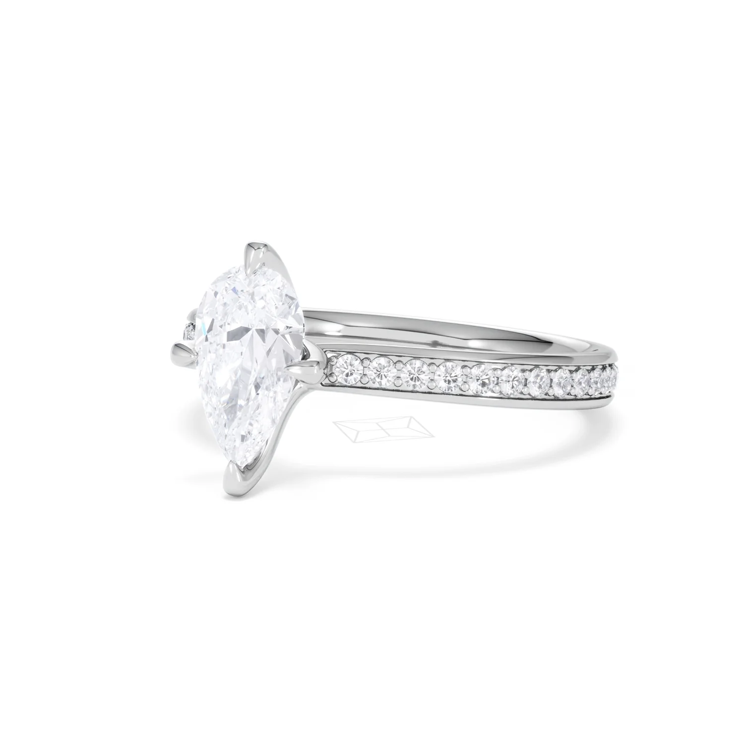 Origin Twist 1.00ct Pear Cut Lab Diamond Solitaire Engagement Ring with Side Stones in 18K White Gold - Image 80