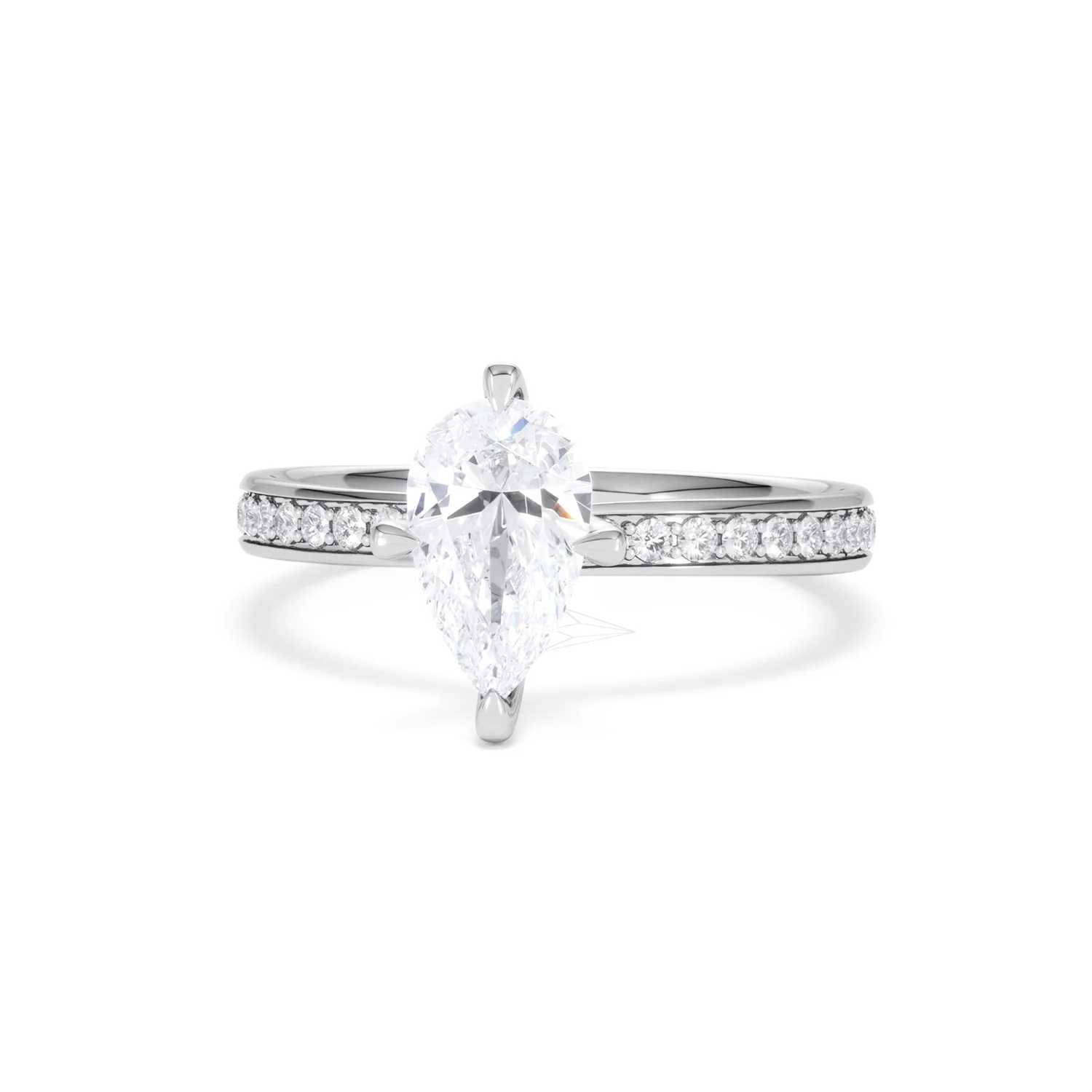 Origin Twist 1.00ct Pear Cut Lab Diamond Solitaire Engagement Ring with Side Stones in 18K White Gold - Image 85