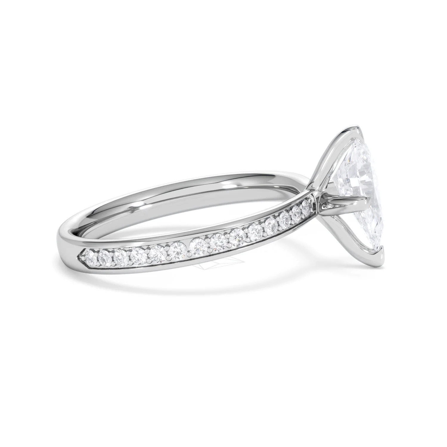 Origin Twist 1.00ct Pear Cut Lab Diamond Solitaire Engagement Ring with Side Stones in 18K White Gold - Image 42