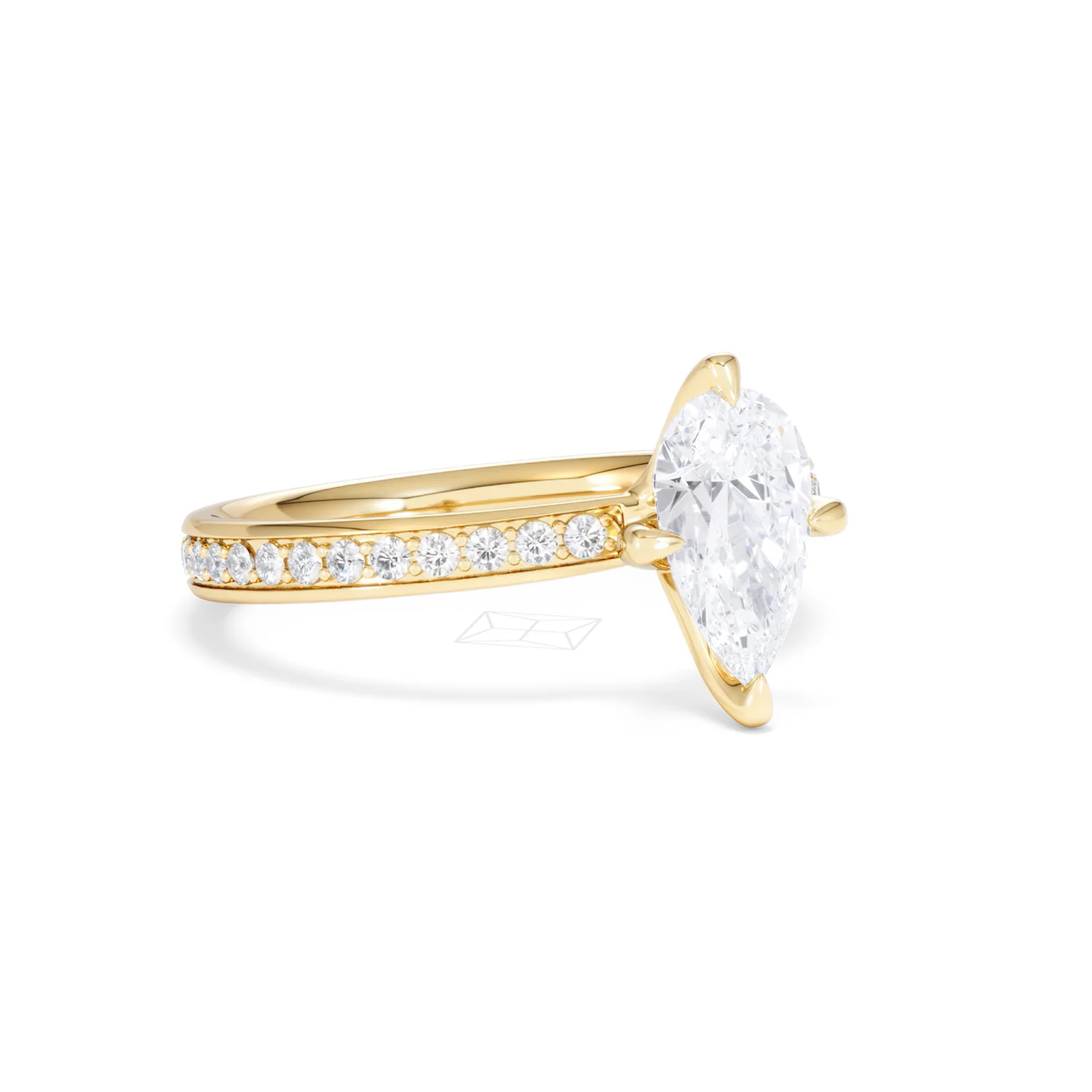 Origin Twist 1.00ct Pear Cut Lab Diamond Solitaire Engagement Ring with Side Stones in 18K Yellow Gold - Image 14