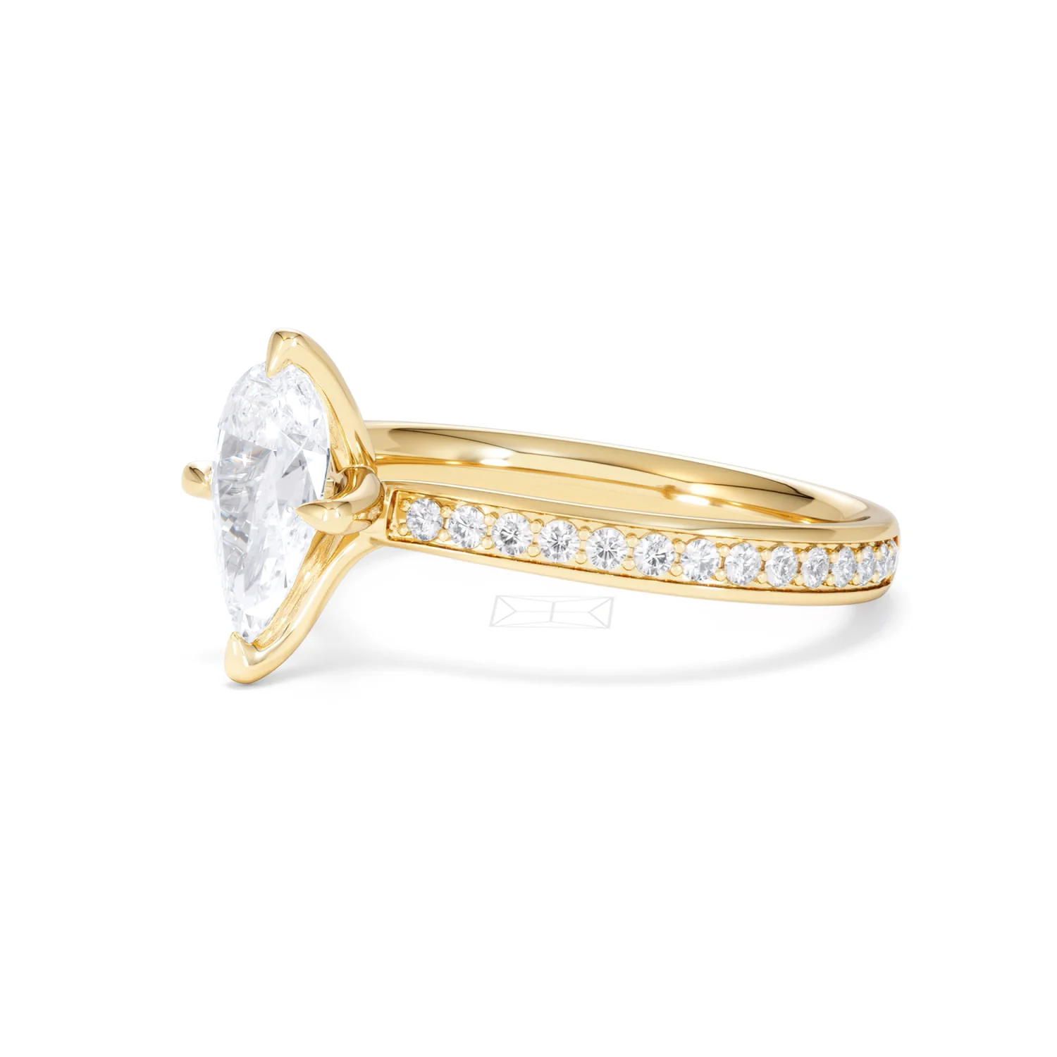 Origin Twist 1.00ct Pear Cut Lab Diamond Solitaire Engagement Ring with Side Stones in 18K Yellow Gold - Image 76
