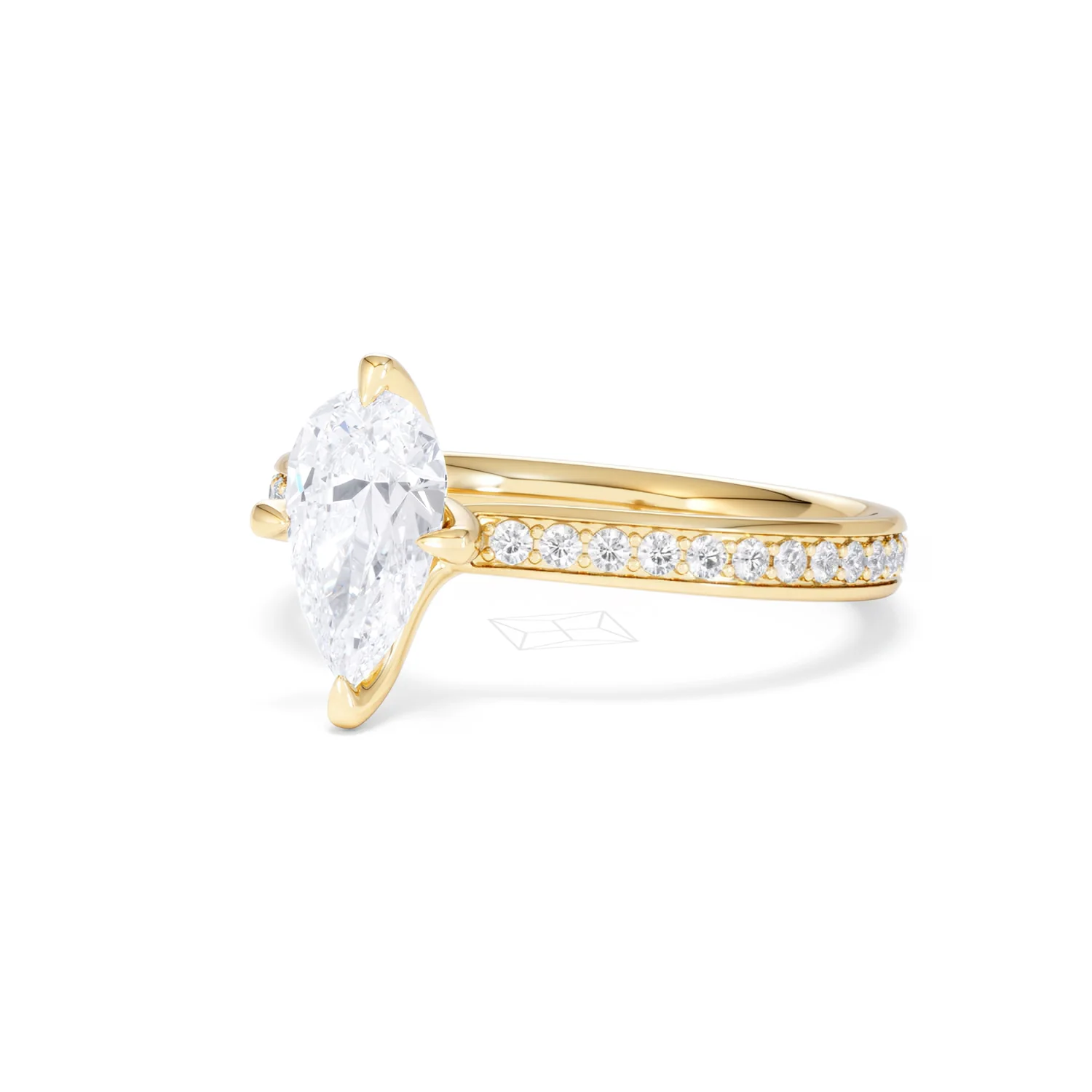 Origin Twist 1.00ct Pear Cut Lab Diamond Solitaire Engagement Ring with Side Stones in 18K Yellow Gold - Image 80