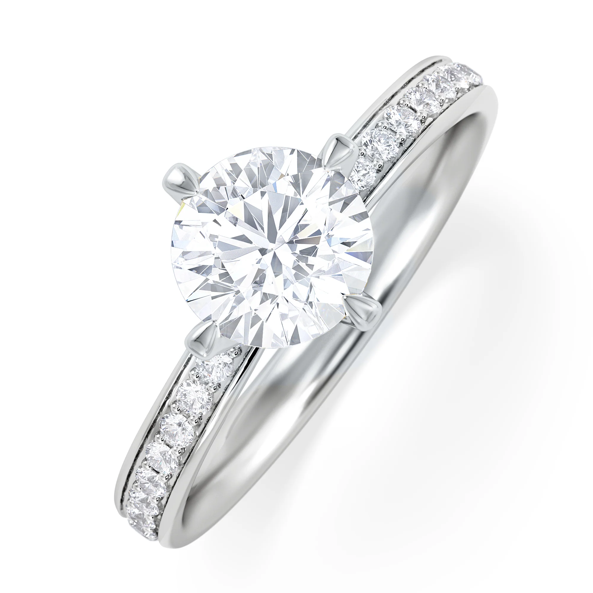 Origin Twist 1.00ct Round Cut Lab Diamond Solitaire Engagement Ring with Side Stones in 18K White Gold