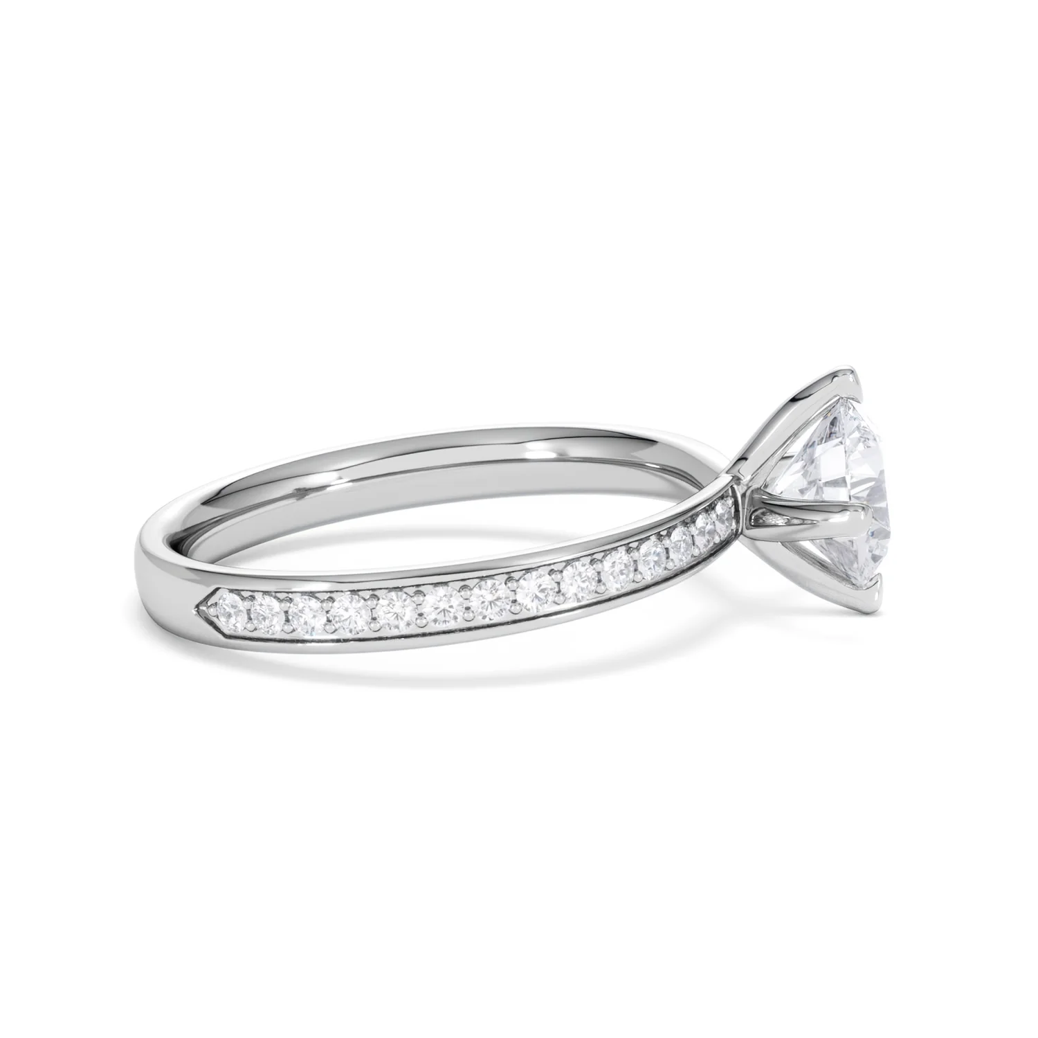 Origin Twist 1.00ct Round Cut Lab Diamond Solitaire Engagement Ring with Side Stones in 18K White Gold - Image 26