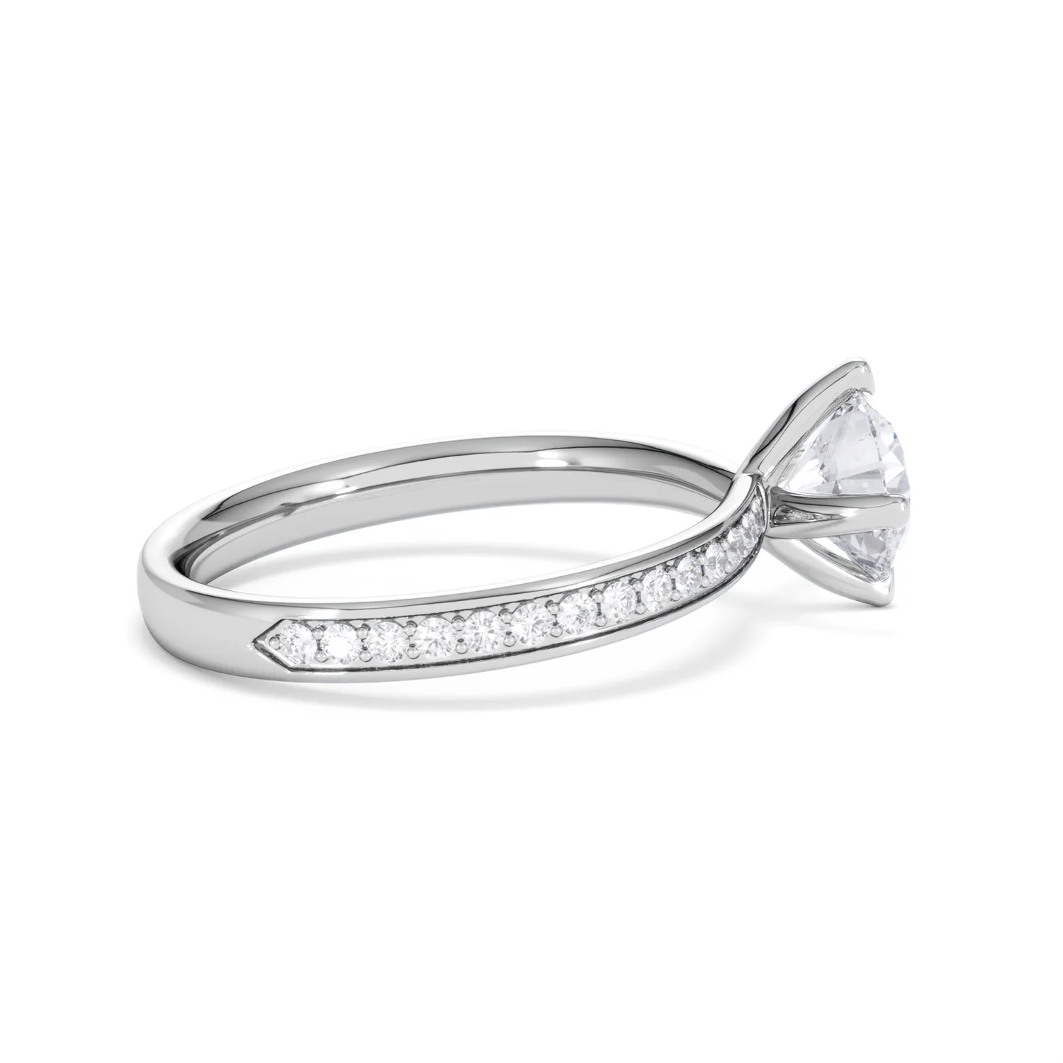 Origin Twist 1.00ct Round Cut Lab Diamond Solitaire Engagement Ring with Side Stones in 18K White Gold - Image 29