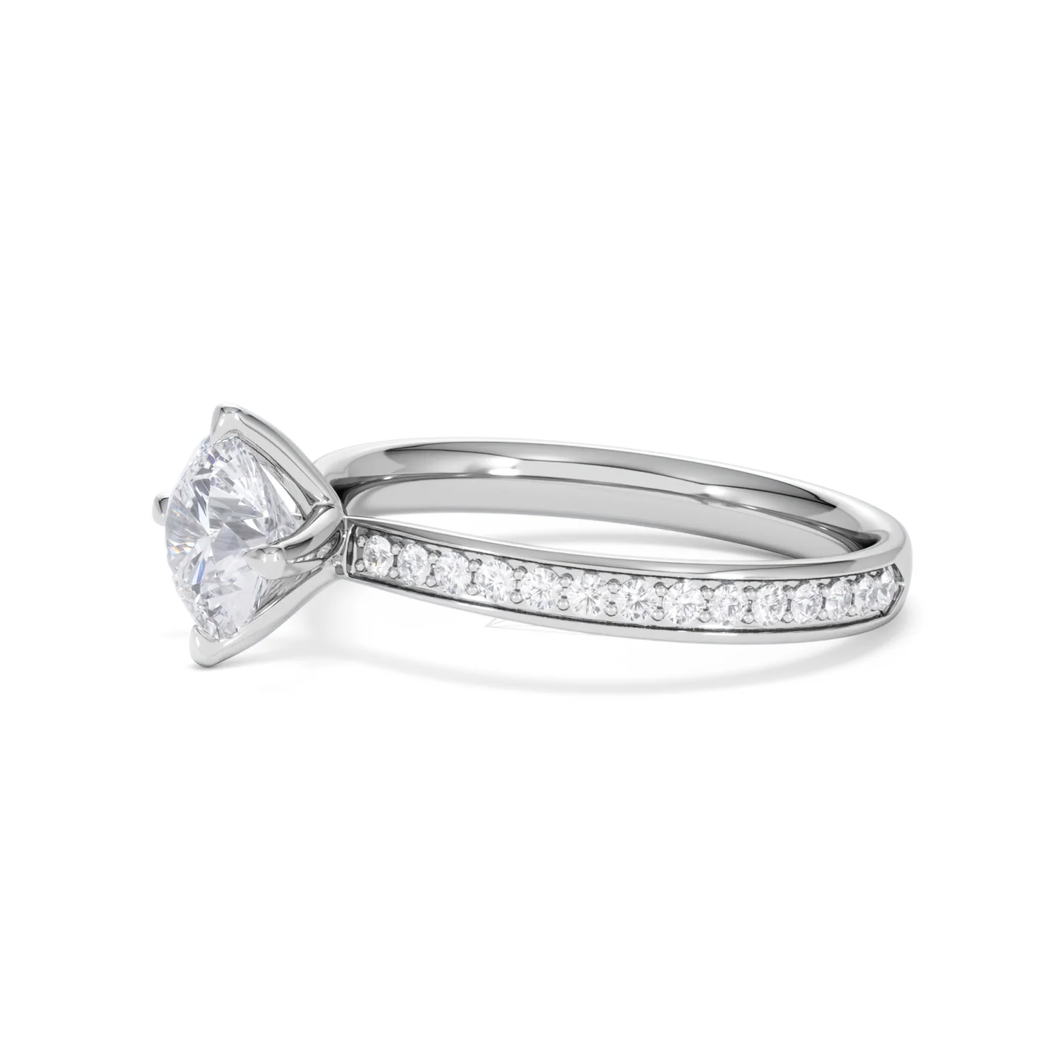 Origin Twist 1.00ct Round Cut Lab Diamond Solitaire Engagement Ring with Side Stones in 18K White Gold - Image 73