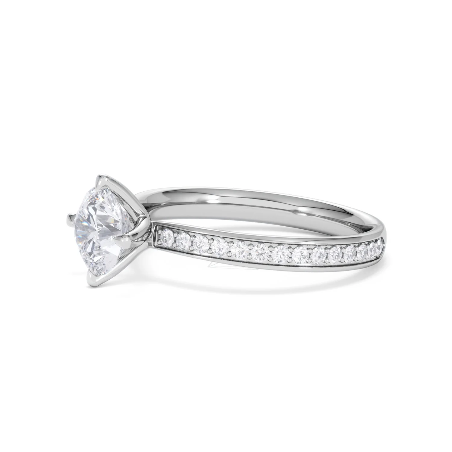 Origin Twist 1.00ct Round Cut Lab Diamond Solitaire Engagement Ring with Side Stones in 18K White Gold - Image 74