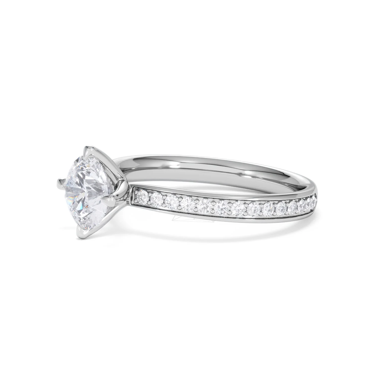 Origin Twist 1.00ct Round Cut Lab Diamond Solitaire Engagement Ring with Side Stones in 18K White Gold - Image 75