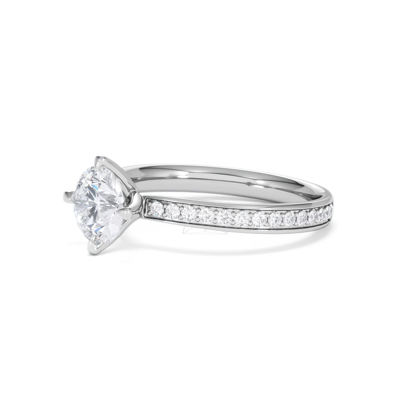 Origin Twist 1.00ct Round Cut Lab Diamond Solitaire Engagement Ring with Side Stones in 18K White Gold - Image 76