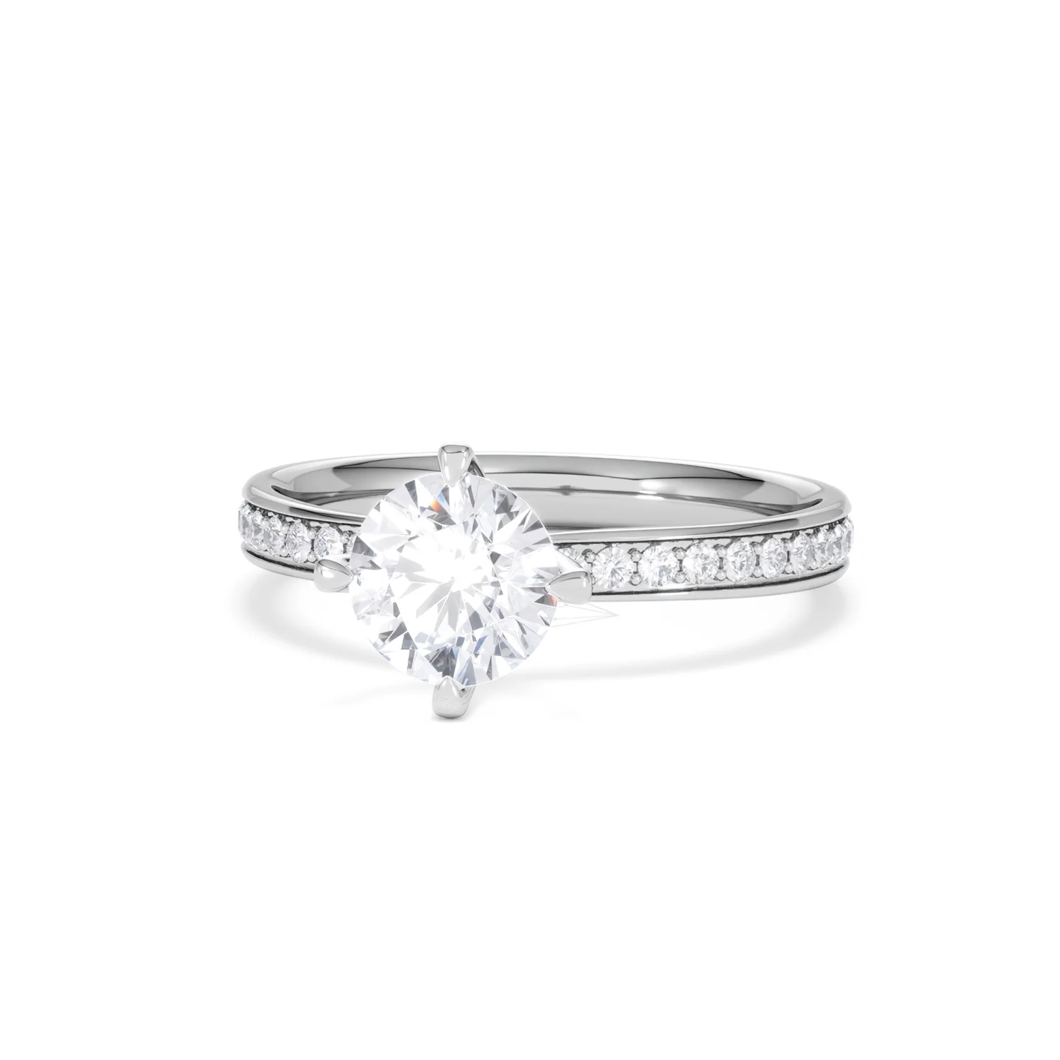 Origin Twist 1.00ct Round Cut Lab Diamond Solitaire Engagement Ring with Side Stones in 18K White Gold - Image 84