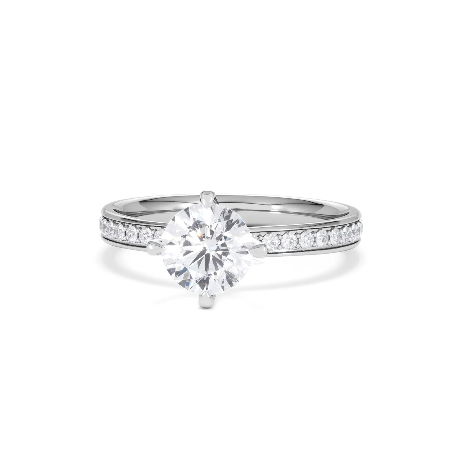 Origin Twist 1.00ct Round Cut Lab Diamond Solitaire Engagement Ring with Side Stones in 18K White Gold - Image 85