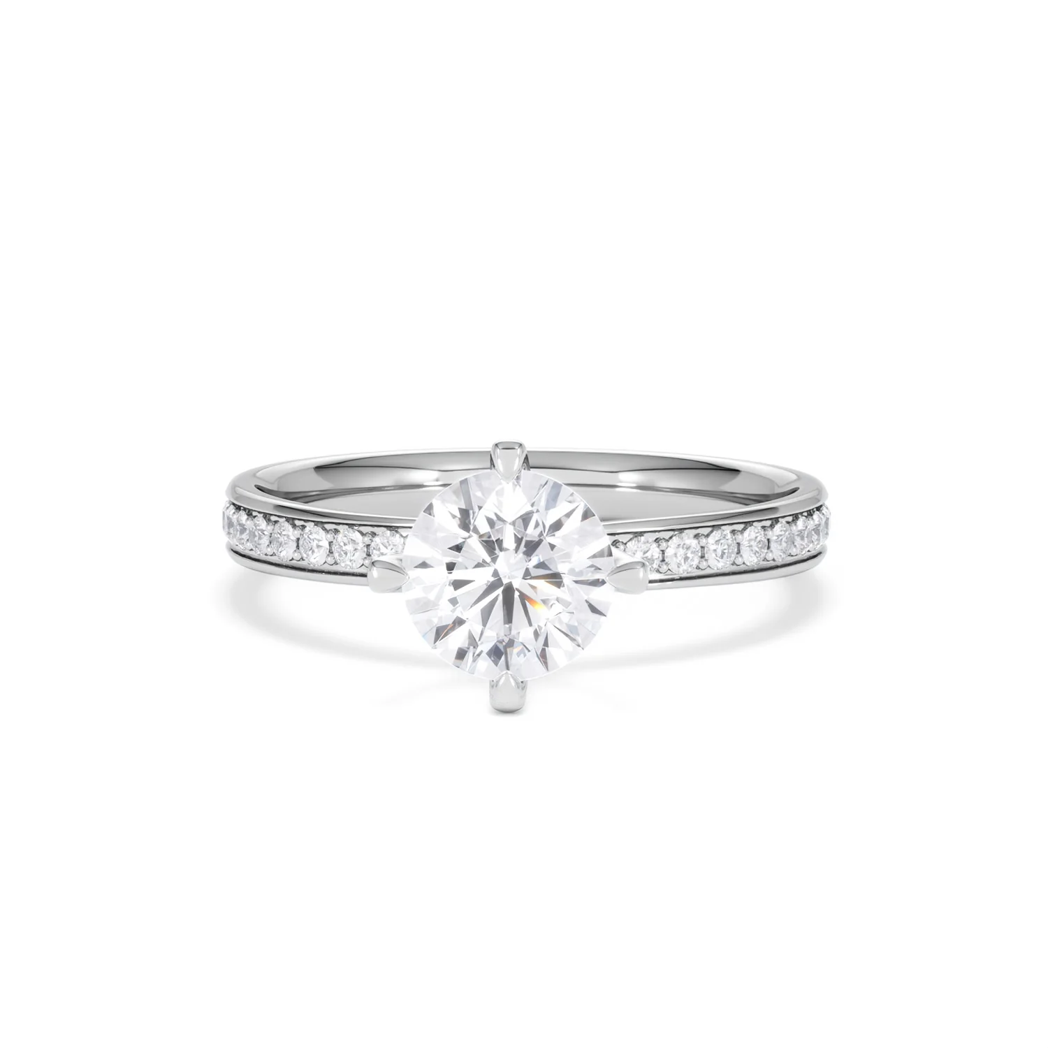Origin Twist 1.00ct Round Cut Lab Diamond Solitaire Engagement Ring with Side Stones in 18K White Gold - Image 86