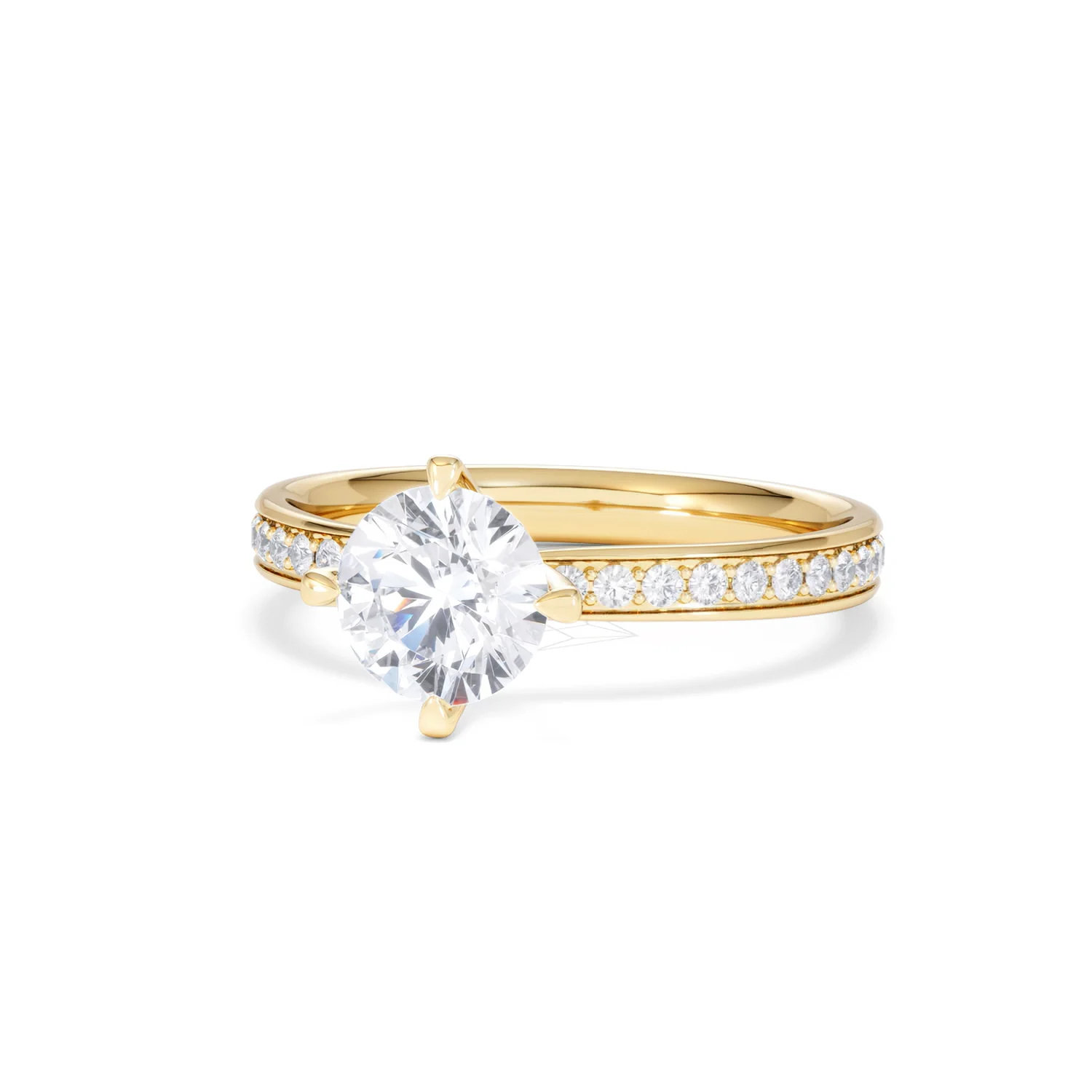 Origin Twist 1.00ct Round Cut Lab Diamond Solitaire Engagement Ring with Side Stones in 18K Yellow Gold - Image 83