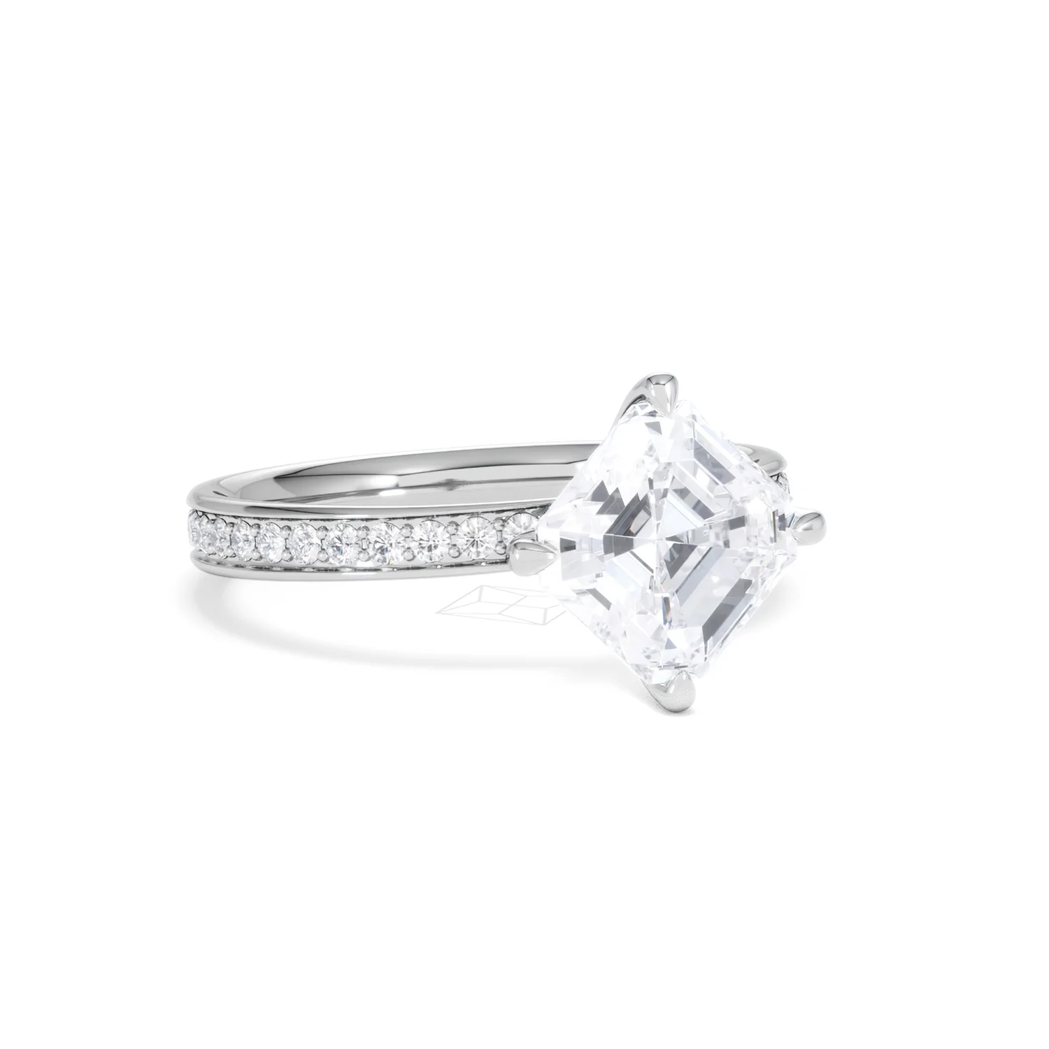 Origin Twist 2.00ct Asscher Cut Lab Diamond Solitaire Engagement Ring with Side Stones in 18K White Gold - Image 14