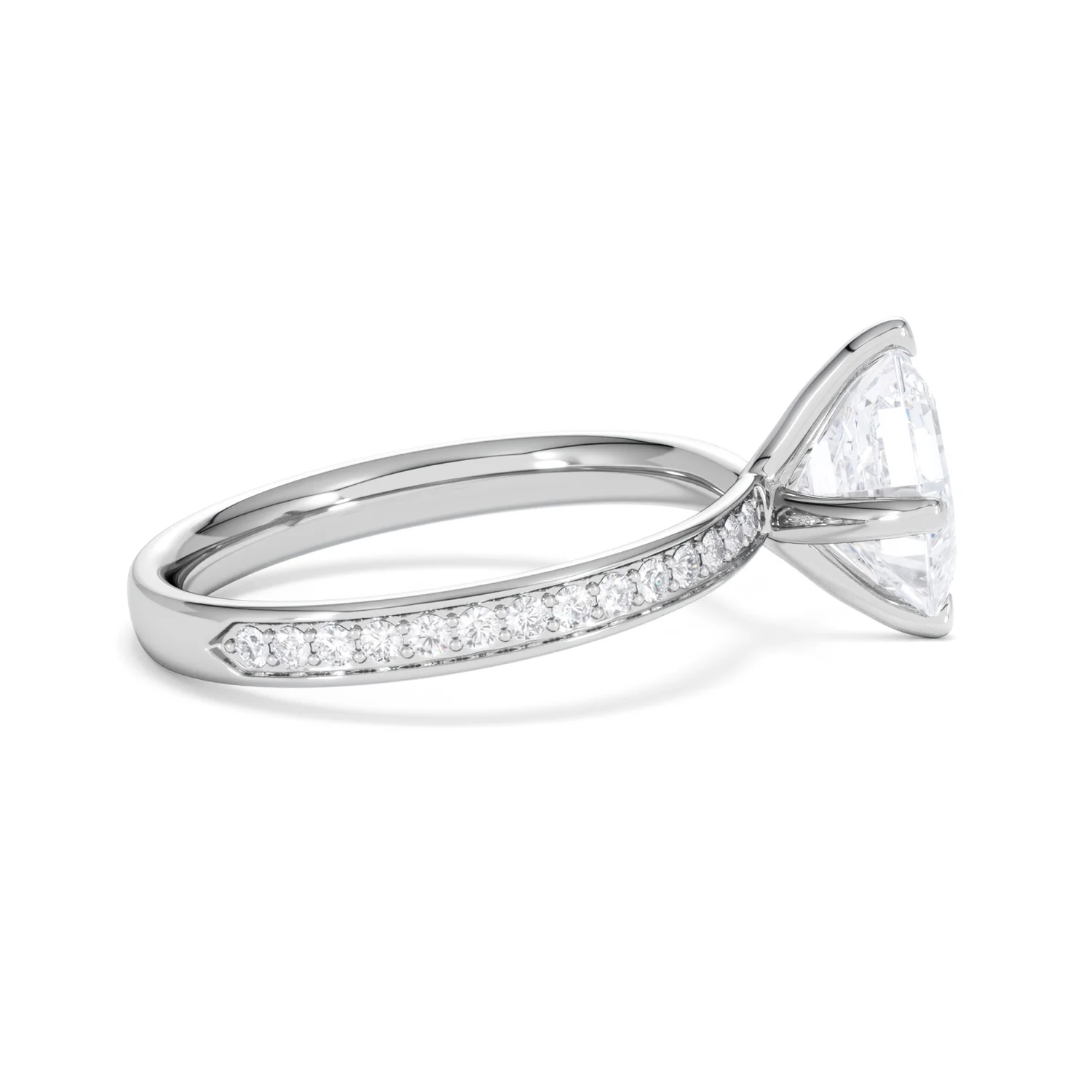 Origin Twist 2.00ct Asscher Cut Lab Diamond Solitaire Engagement Ring with Side Stones in 18K White Gold - Image 29
