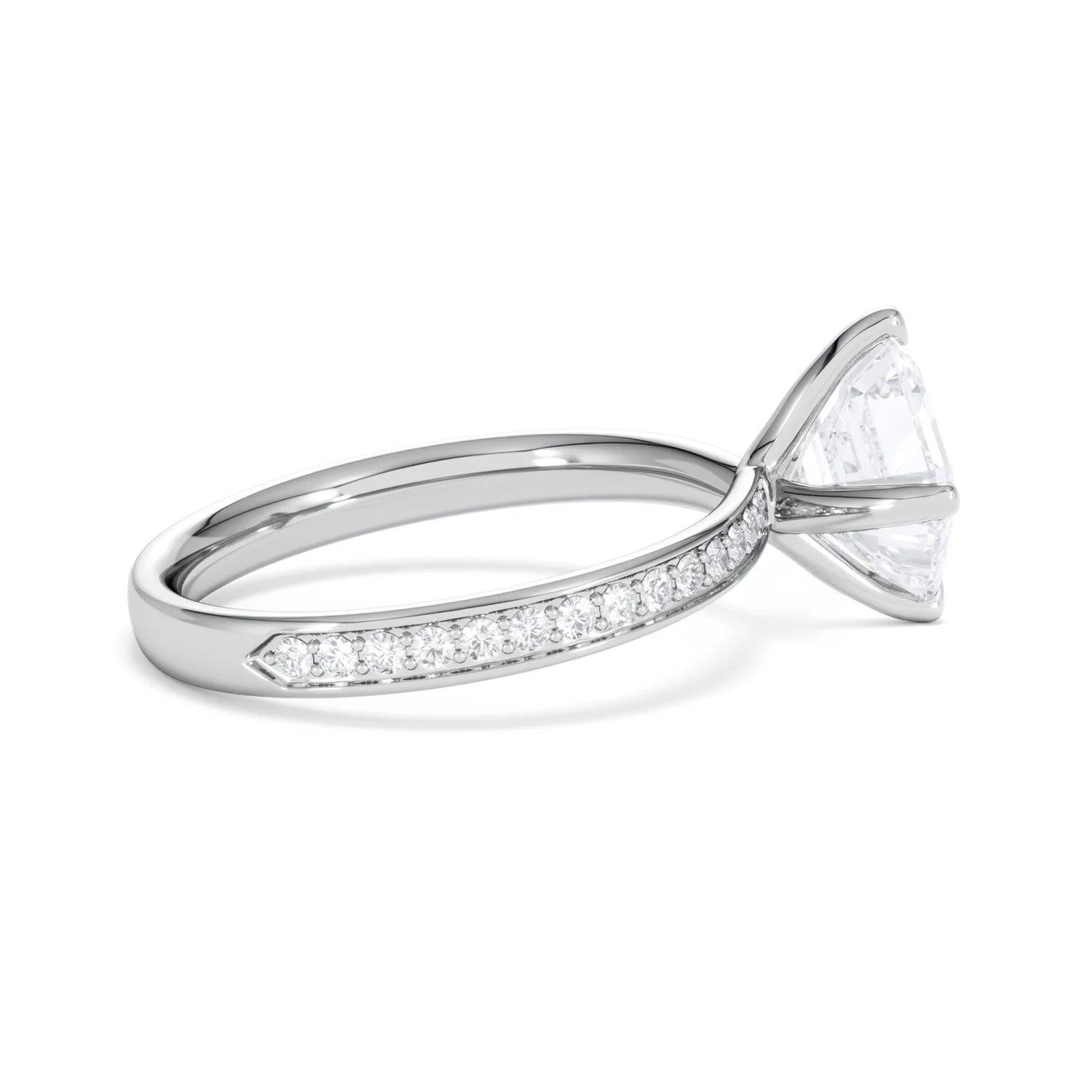 Origin Twist 2.00ct Asscher Cut Lab Diamond Solitaire Engagement Ring with Side Stones in 18K White Gold - Image 31