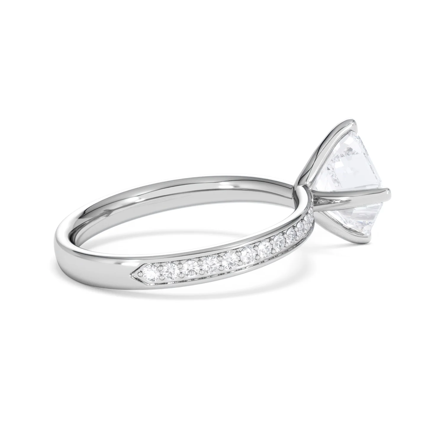 Origin Twist 2.00ct Asscher Cut Lab Diamond Solitaire Engagement Ring with Side Stones in 18K White Gold - Image 34