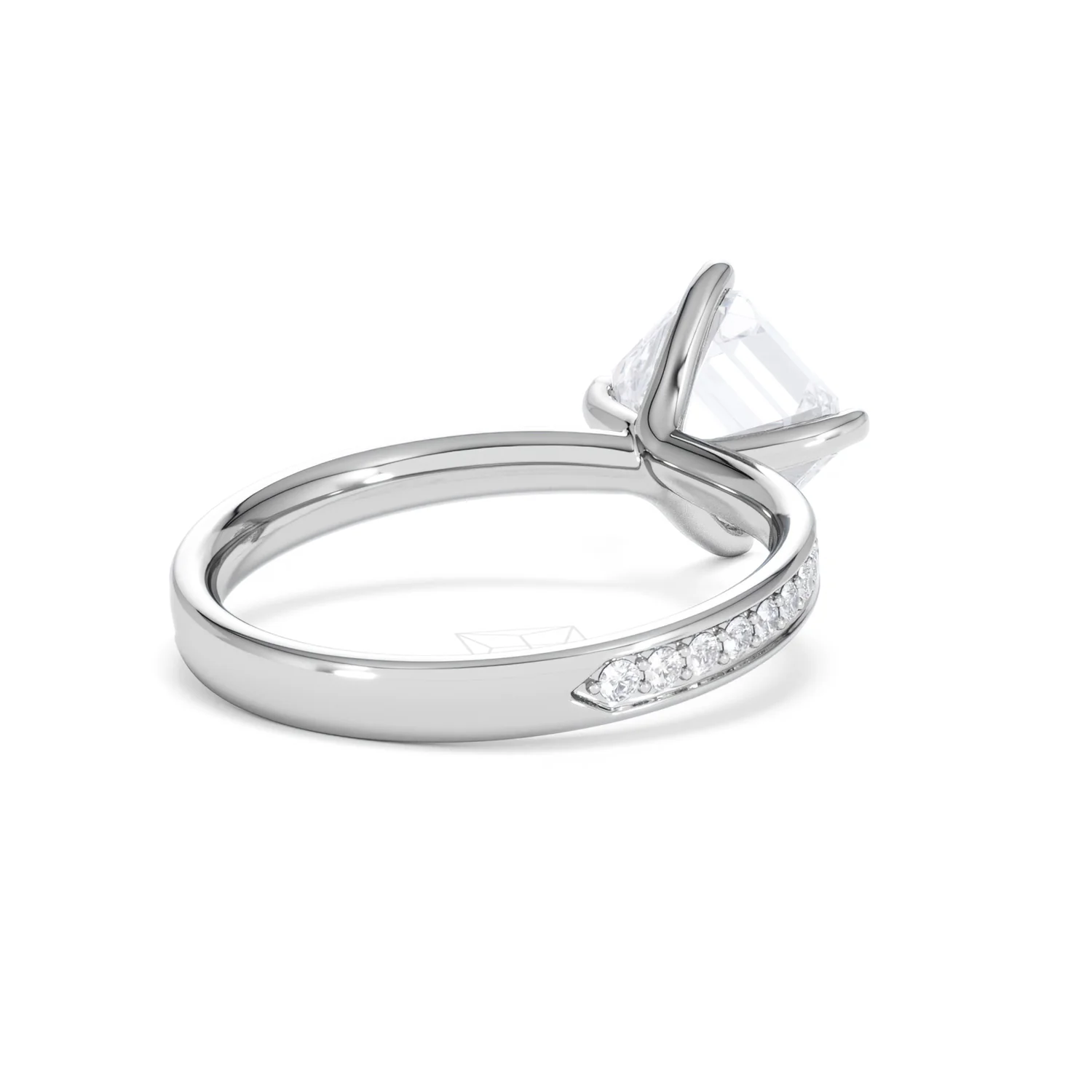 Origin Twist 2.00ct Asscher Cut Lab Diamond Solitaire Engagement Ring with Side Stones in 18K White Gold - Image 42