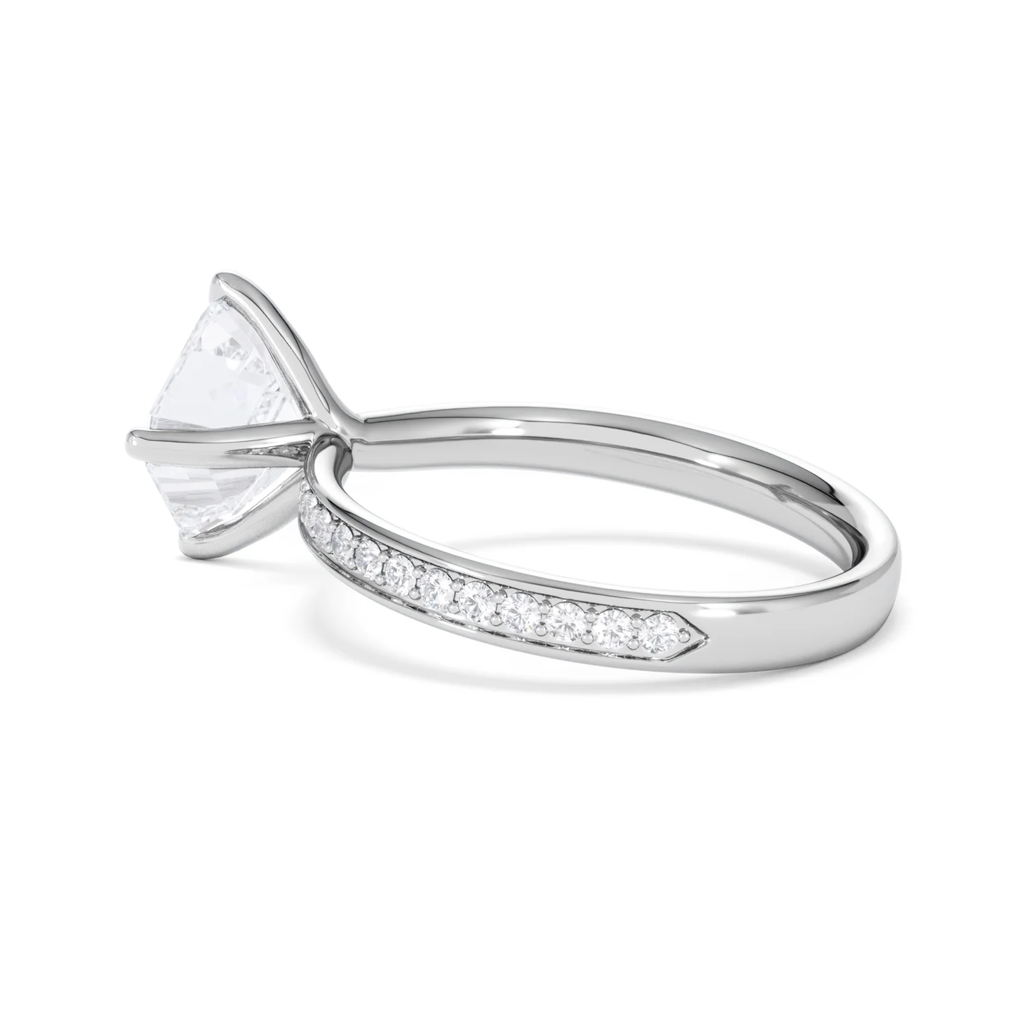 Origin Twist 2.00ct Asscher Cut Lab Diamond Solitaire Engagement Ring with Side Stones in 18K White Gold - Image 63