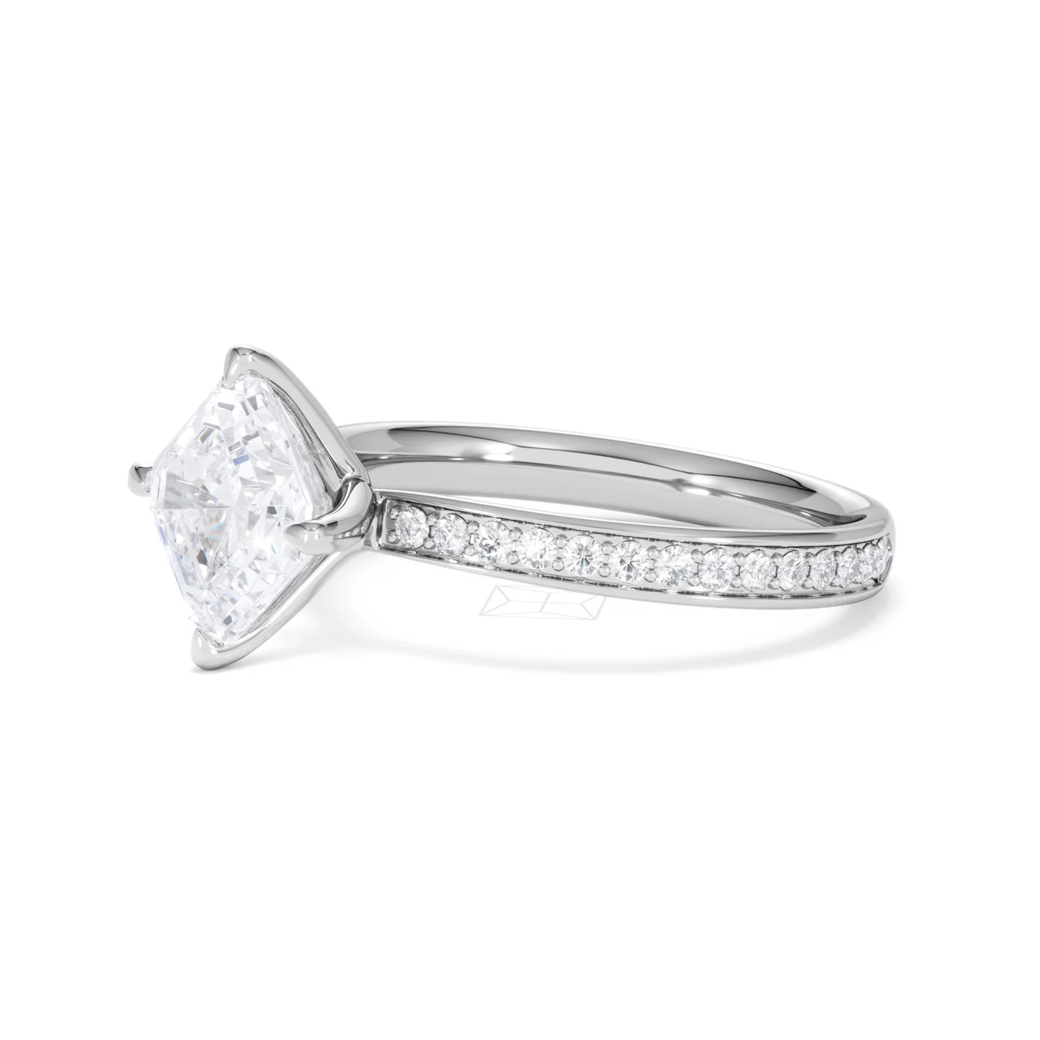Origin Twist 2.00ct Asscher Cut Lab Diamond Solitaire Engagement Ring with Side Stones in 18K White Gold - Image 77