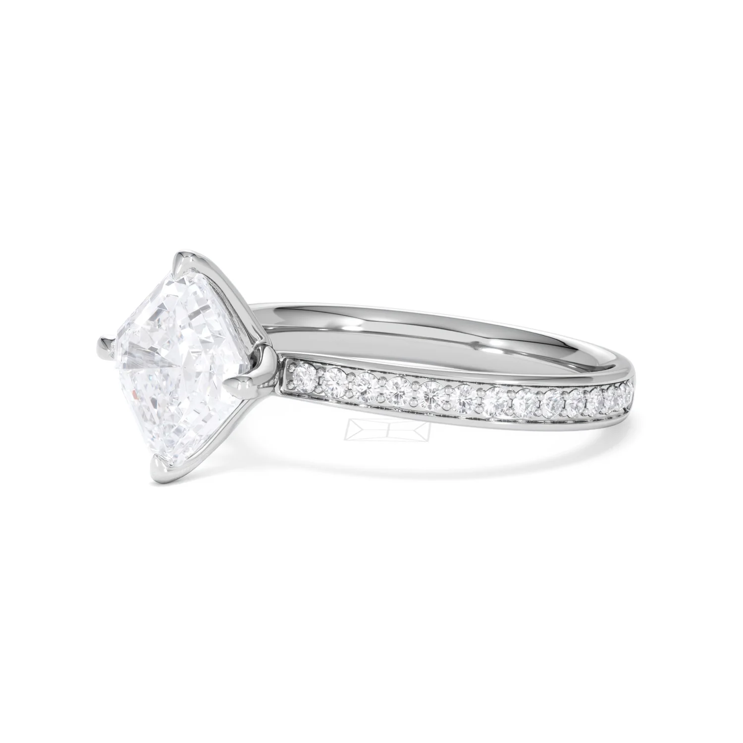 Origin Twist 2.00ct Asscher Cut Lab Diamond Solitaire Engagement Ring with Side Stones in 18K White Gold - Image 78