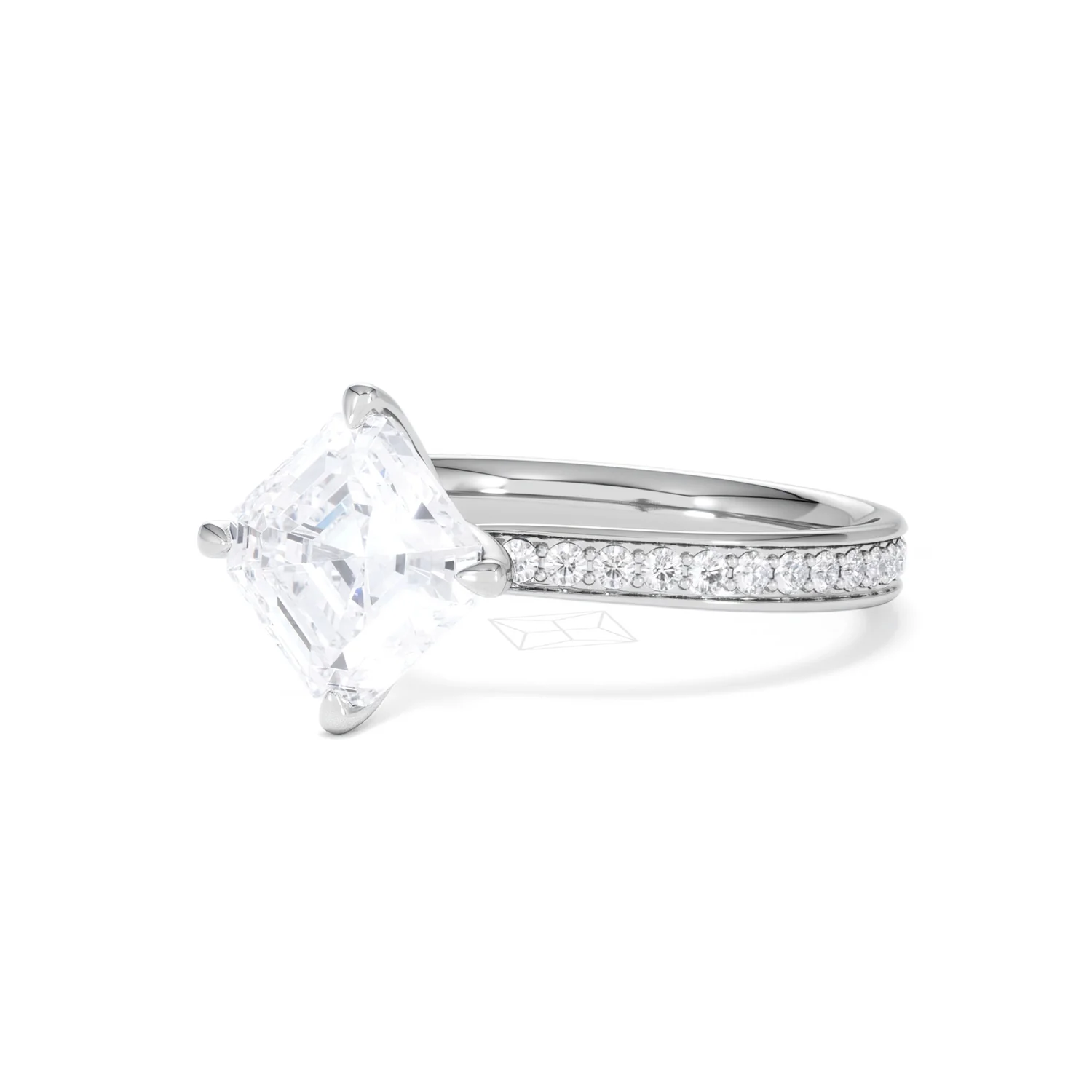 Origin Twist 2.00ct Asscher Cut Lab Diamond Solitaire Engagement Ring with Side Stones in 18K White Gold - Image 82