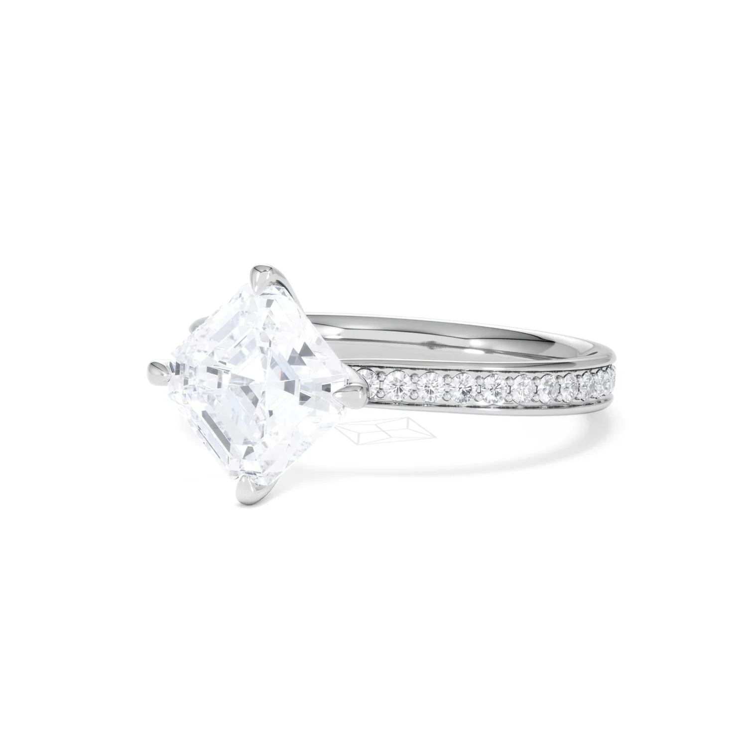 Origin Twist 2.00ct Asscher Cut Lab Diamond Solitaire Engagement Ring with Side Stones in 18K White Gold - Image 83