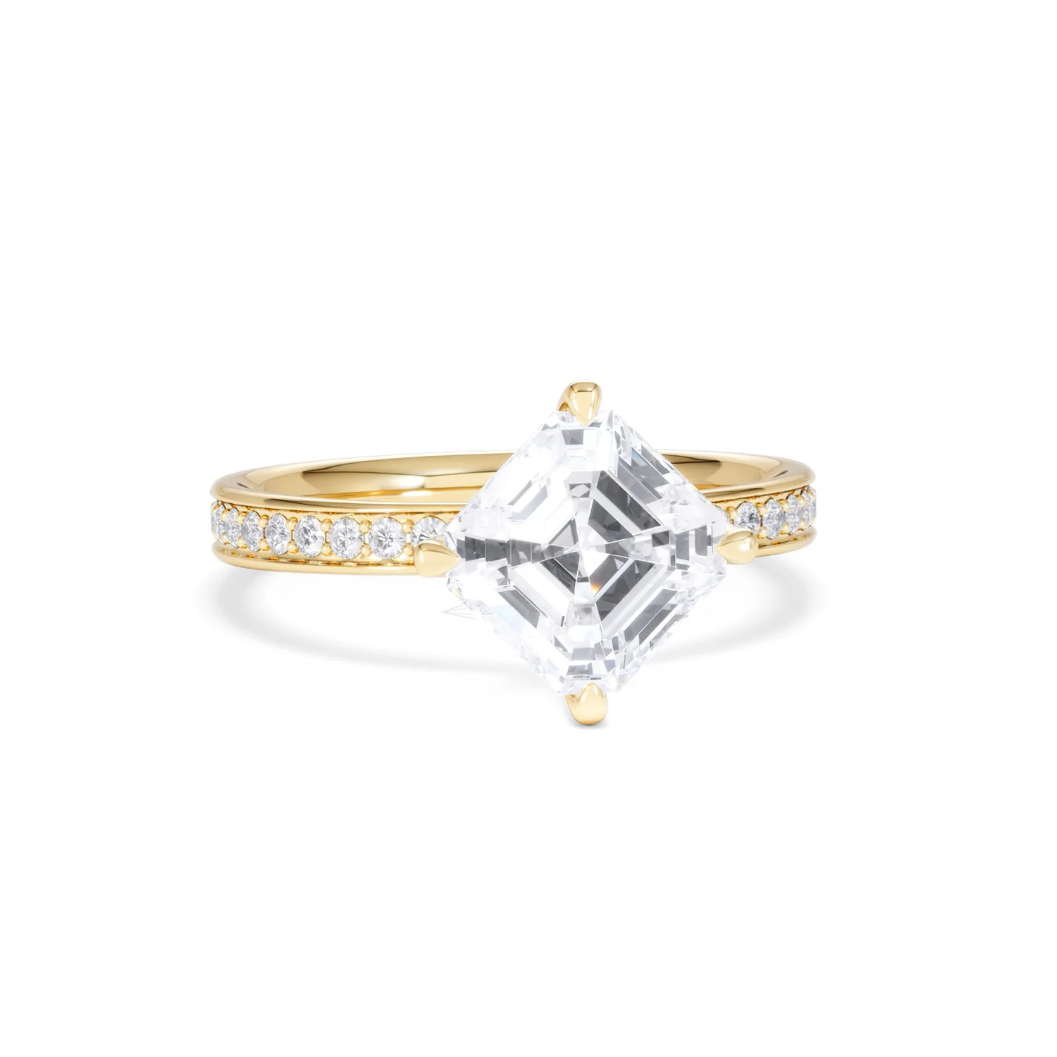 Origin Twist 2.00ct Asscher Cut Lab Diamond Solitaire Engagement Ring with Side Stones in 18K Yellow Gold - Image 11