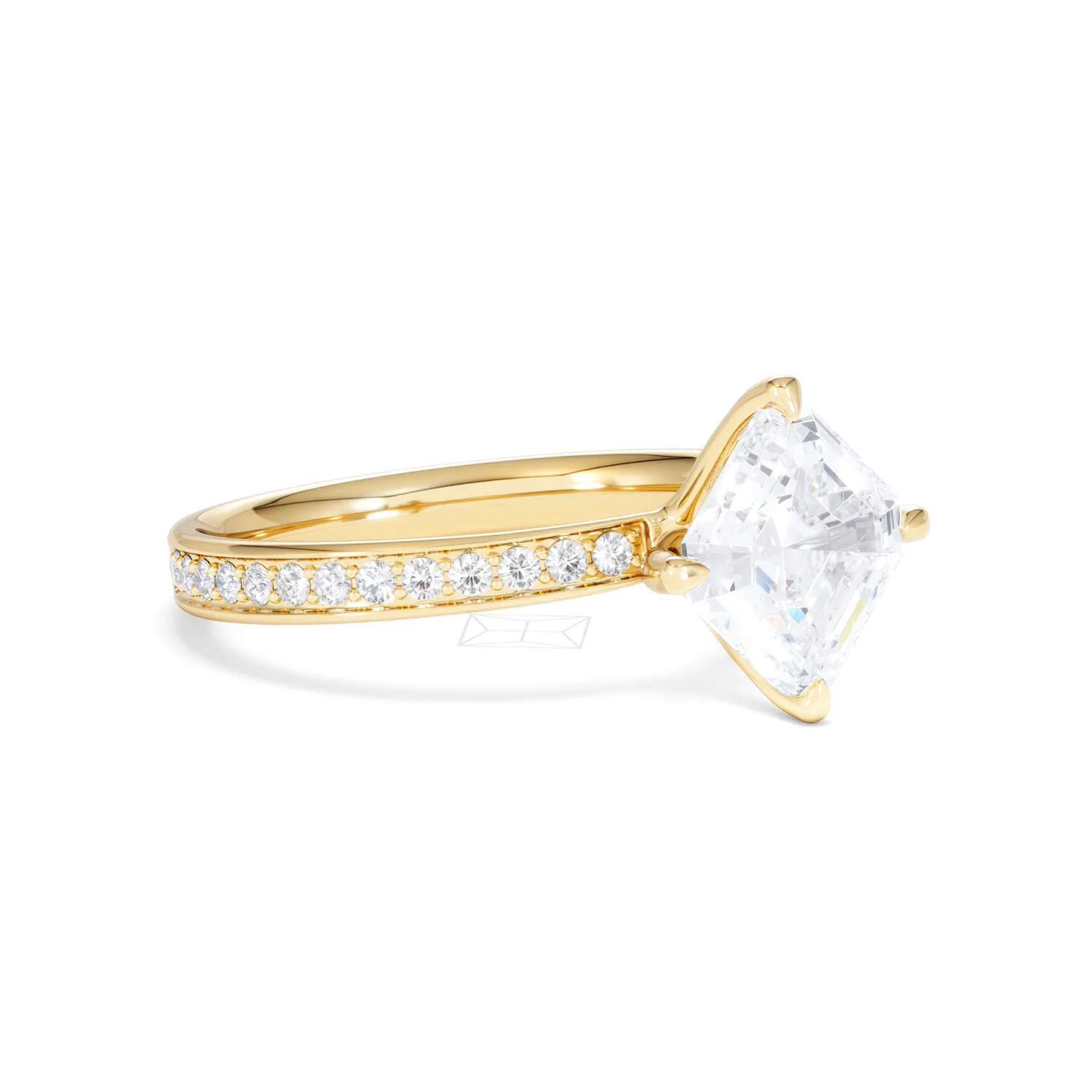 Origin Twist 2.00ct Asscher Cut Lab Diamond Solitaire Engagement Ring with Side Stones in 18K Yellow Gold - Image 18