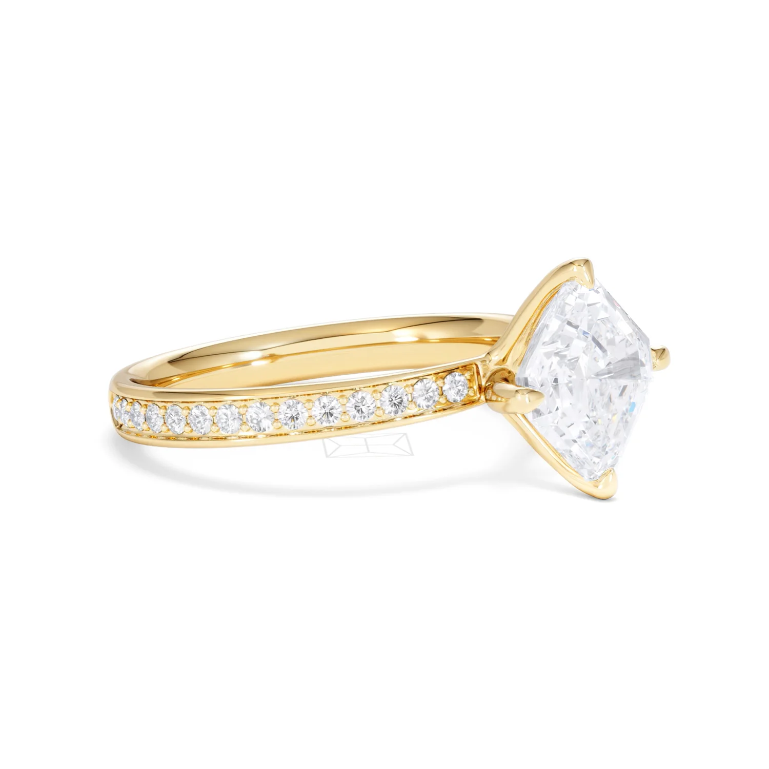 Origin Twist 2.00ct Asscher Cut Lab Diamond Solitaire Engagement Ring with Side Stones in 18K Yellow Gold - Image 20