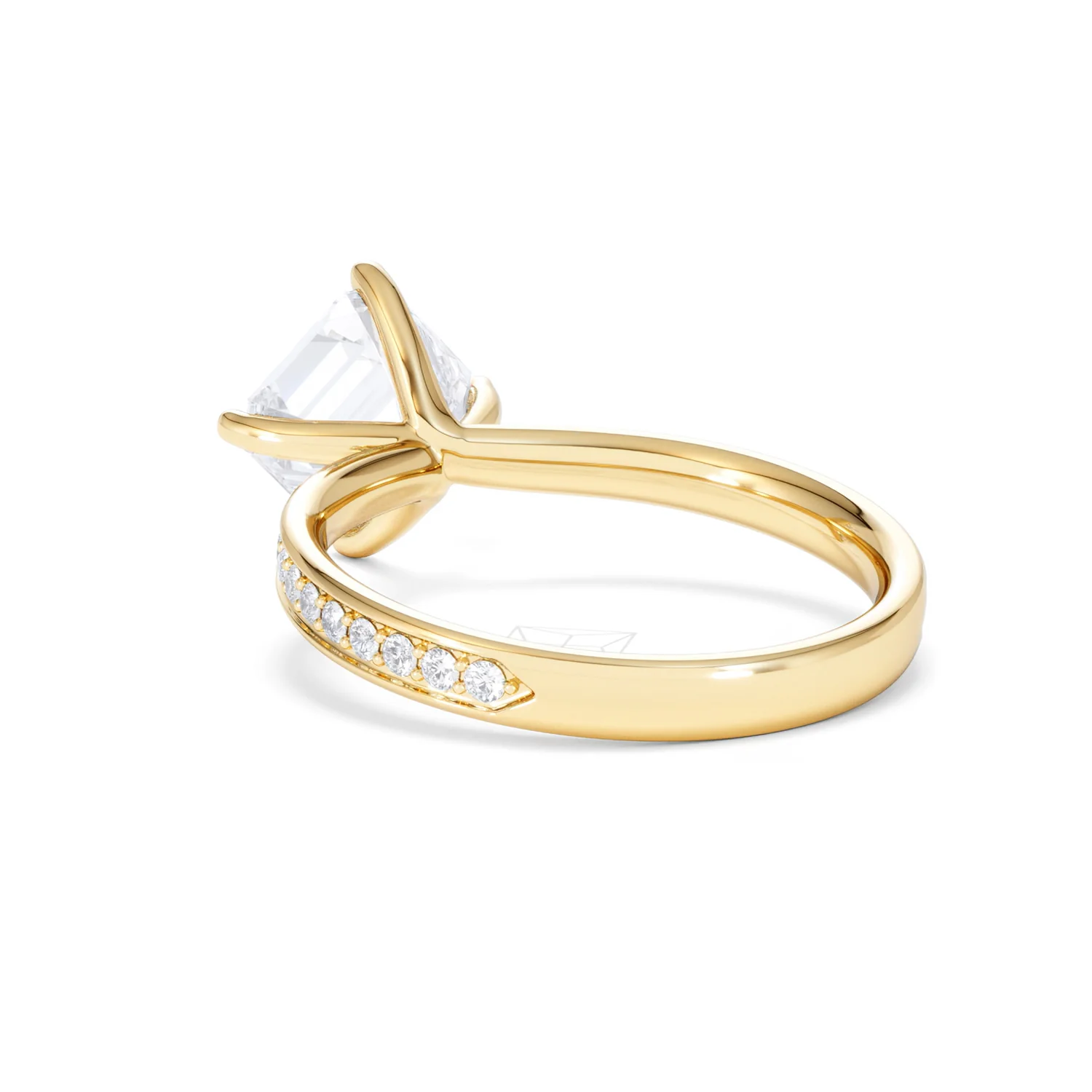 Origin Twist 2.00ct Asscher Cut Lab Diamond Solitaire Engagement Ring with Side Stones in 18K Yellow Gold - Image 56