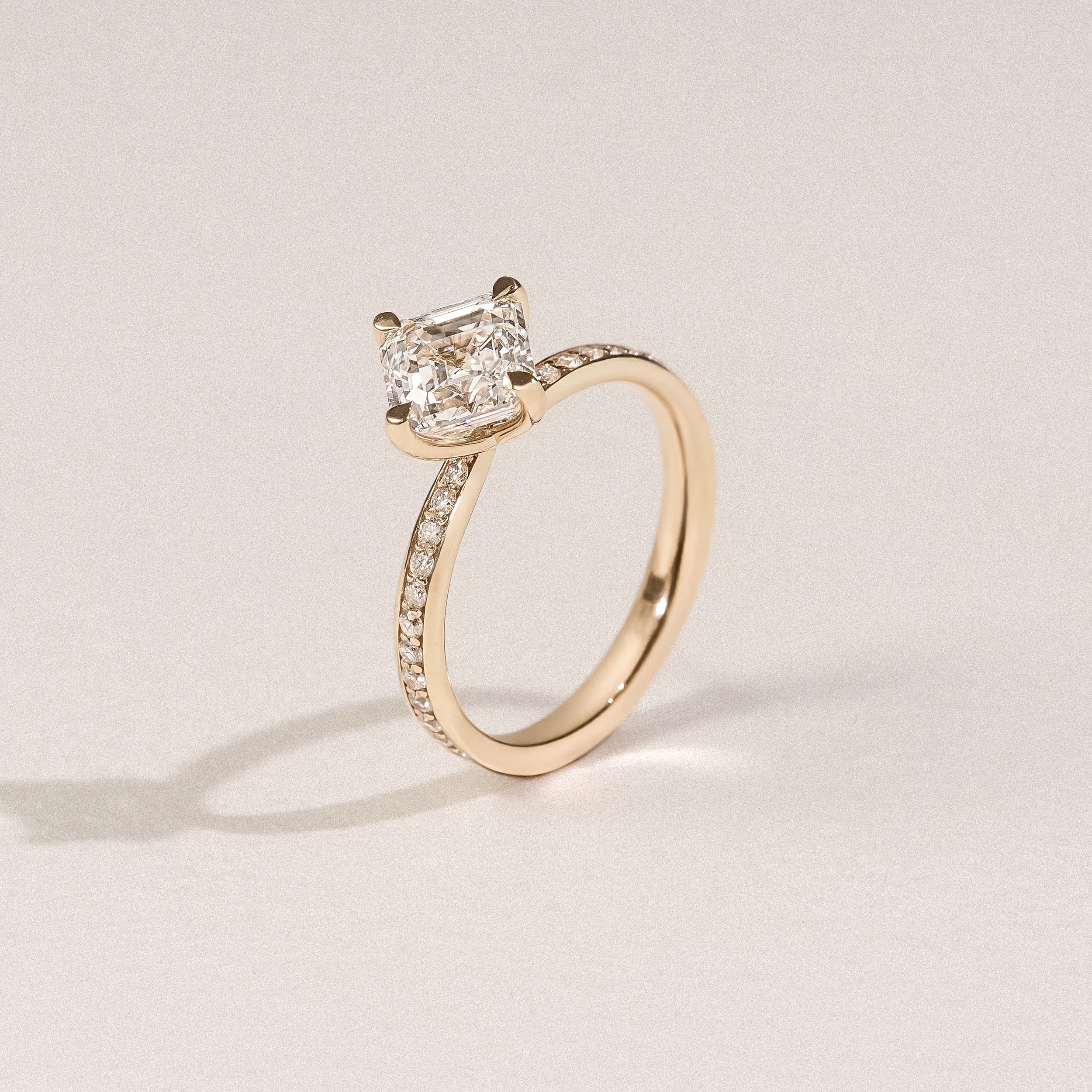 Origin Twist 2.00ct Asscher Cut Lab Diamond Solitaire Engagement Ring with Side Stones in 18K Yellow Gold - Image 6
