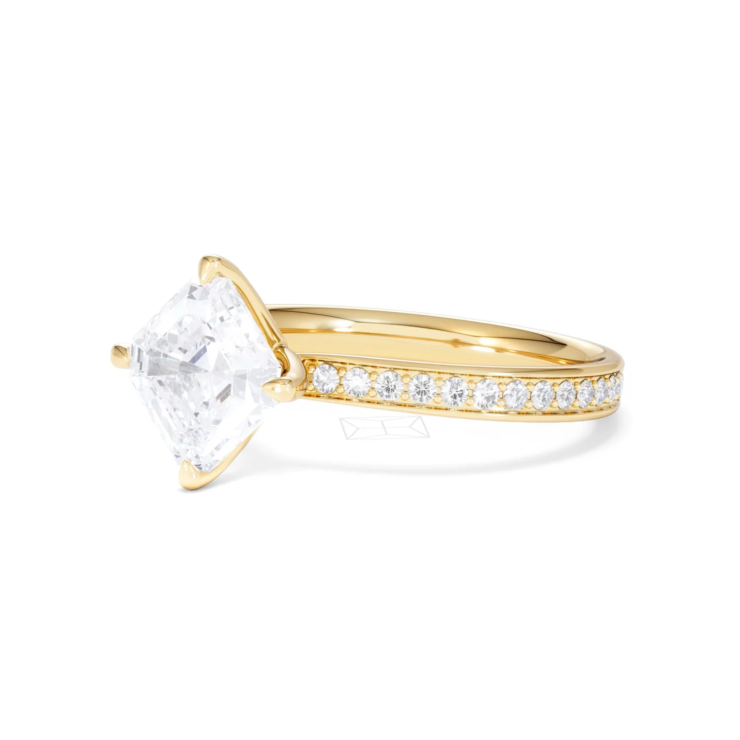 Origin Twist 2.00ct Asscher Cut Lab Diamond Solitaire Engagement Ring with Side Stones in 18K Yellow Gold - Image 80