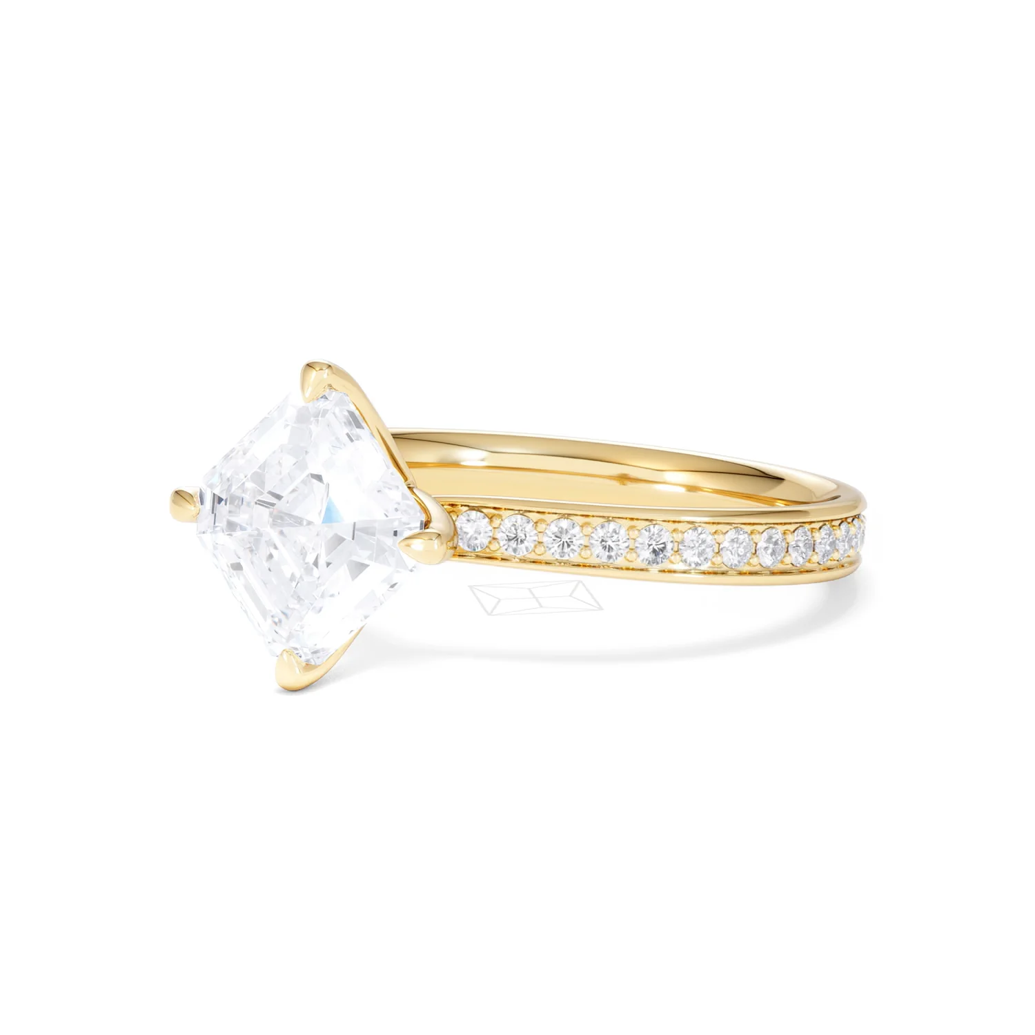 Origin Twist 2.00ct Asscher Cut Lab Diamond Solitaire Engagement Ring with Side Stones in 18K Yellow Gold - Image 81
