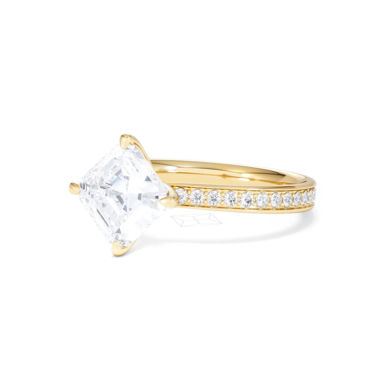 Origin Twist 2.00ct Asscher Cut Lab Diamond Solitaire Engagement Ring with Side Stones in 18K Yellow Gold - Image 82