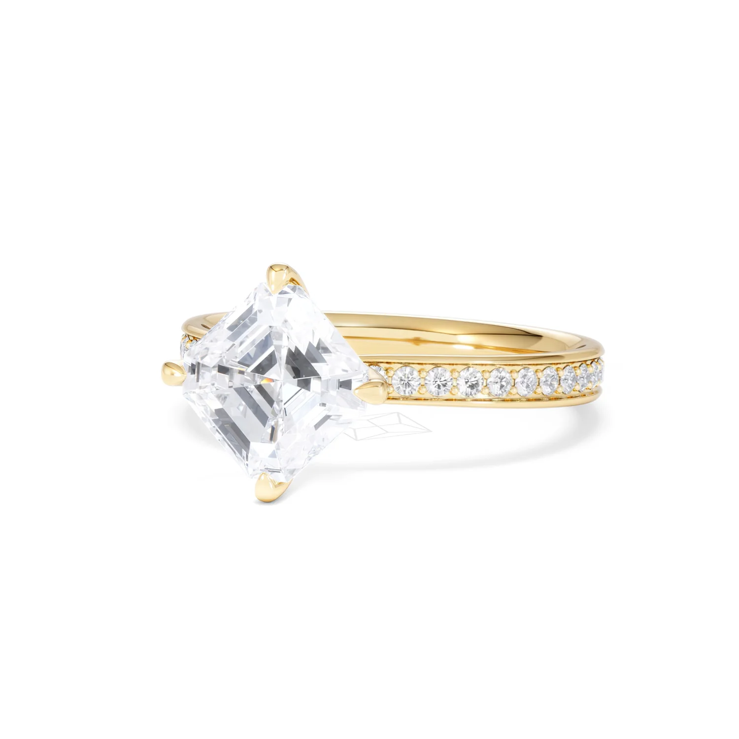 Origin Twist 2.00ct Asscher Cut Lab Diamond Solitaire Engagement Ring with Side Stones in 18K Yellow Gold - Image 84