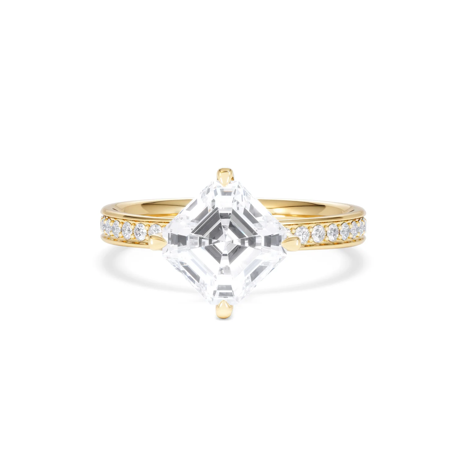 Origin Twist 2.00ct Asscher Cut Lab Diamond Solitaire Engagement Ring with Side Stones in 18K Yellow Gold - Image 88