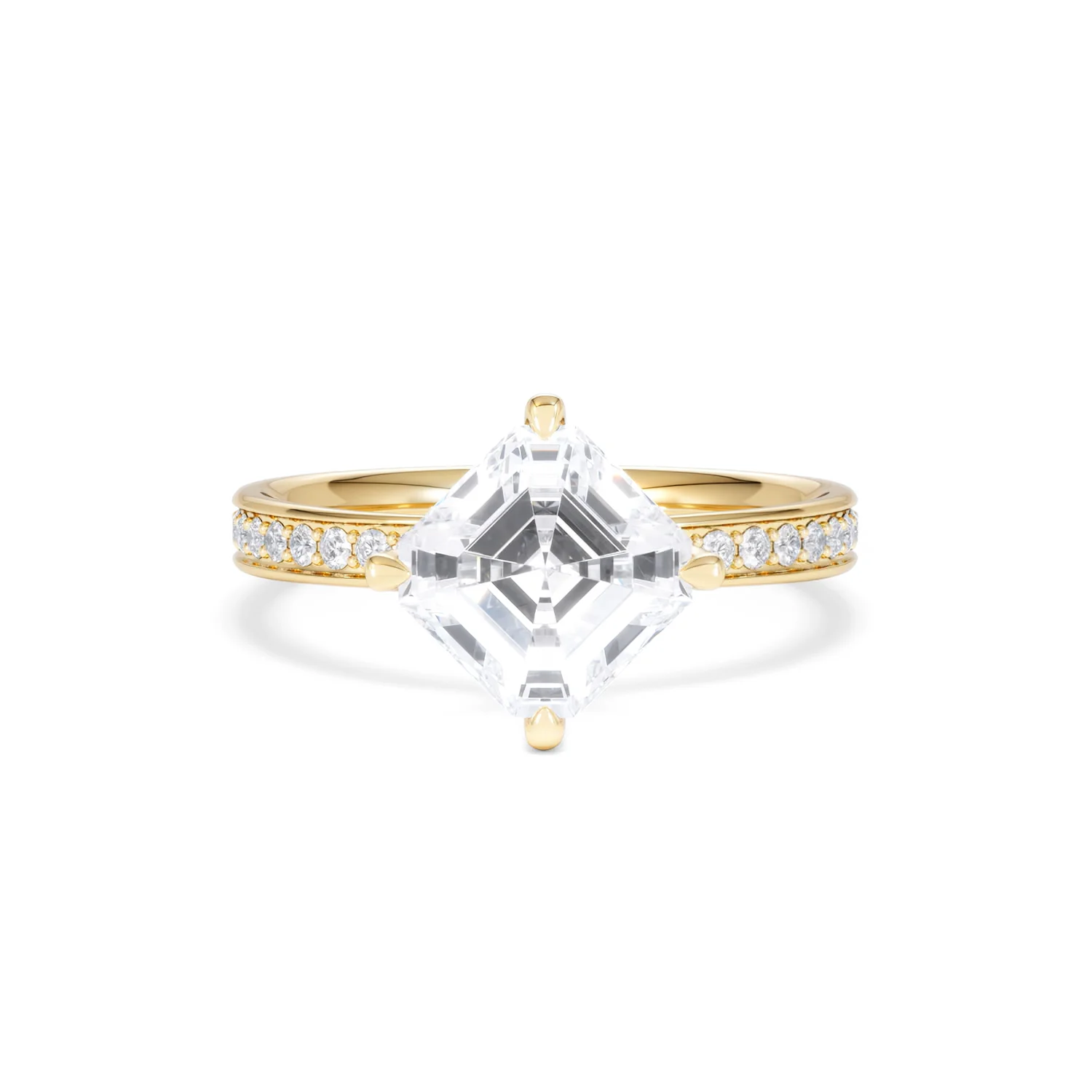 Origin Twist 2.00ct Asscher Cut Lab Diamond Solitaire Engagement Ring with Side Stones in 18K Yellow Gold - Image 9