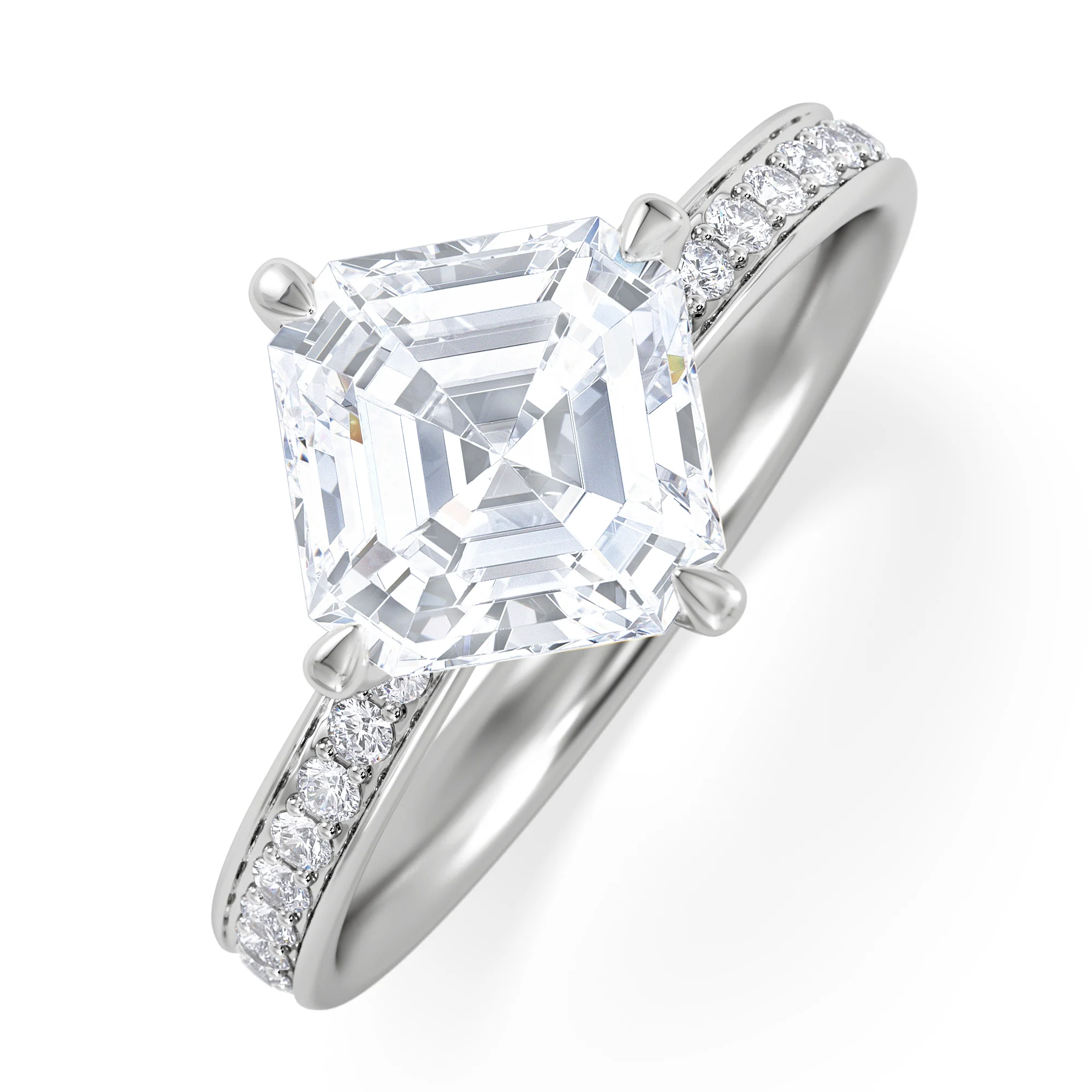 Origin Twist 2.00ct Asscher Cut Lab Diamond Solitaire Engagement Ring with Side Stones in Platinum