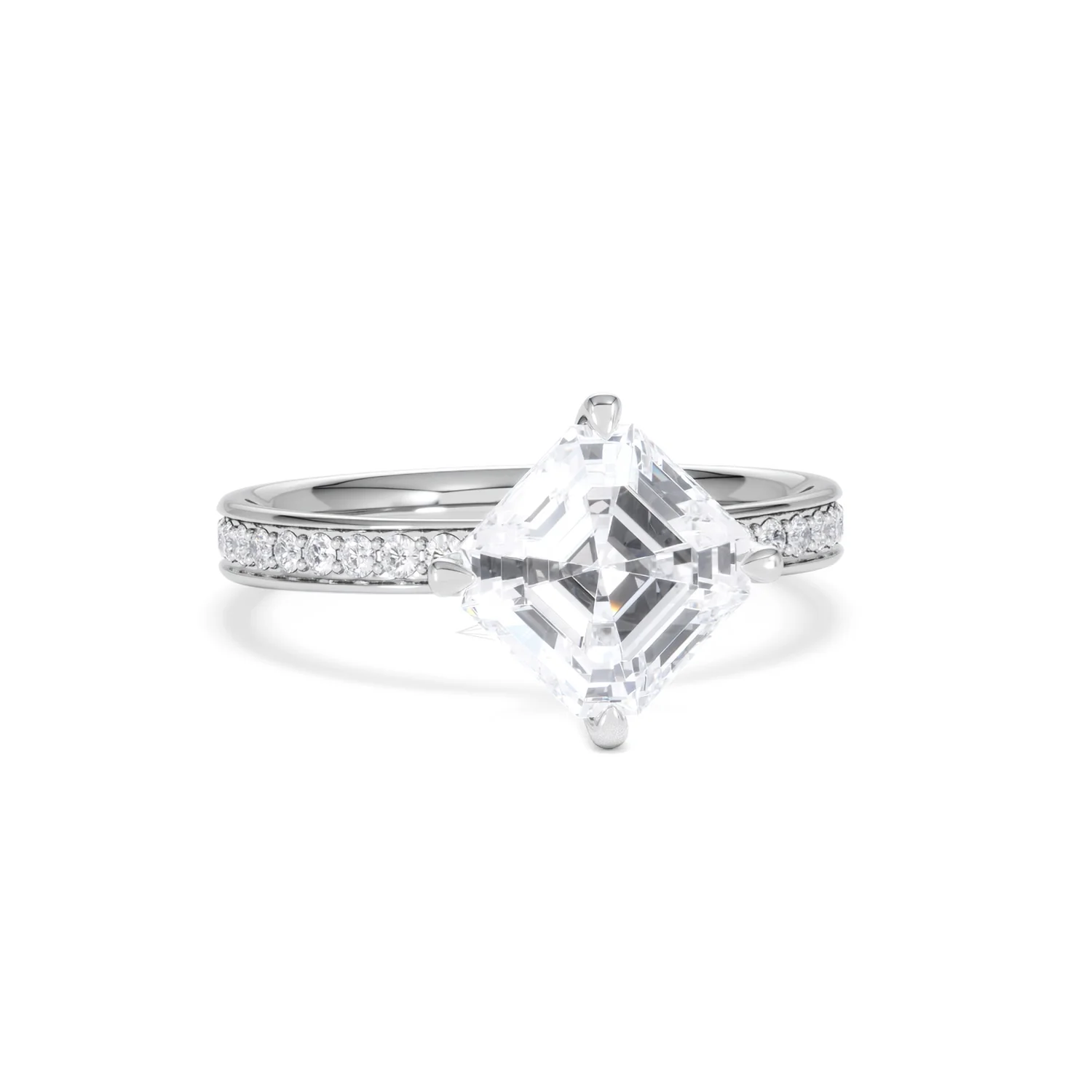 Origin Twist 2.00ct Asscher Cut Lab Diamond Solitaire Engagement Ring with Side Stones in Platinum - Image 11