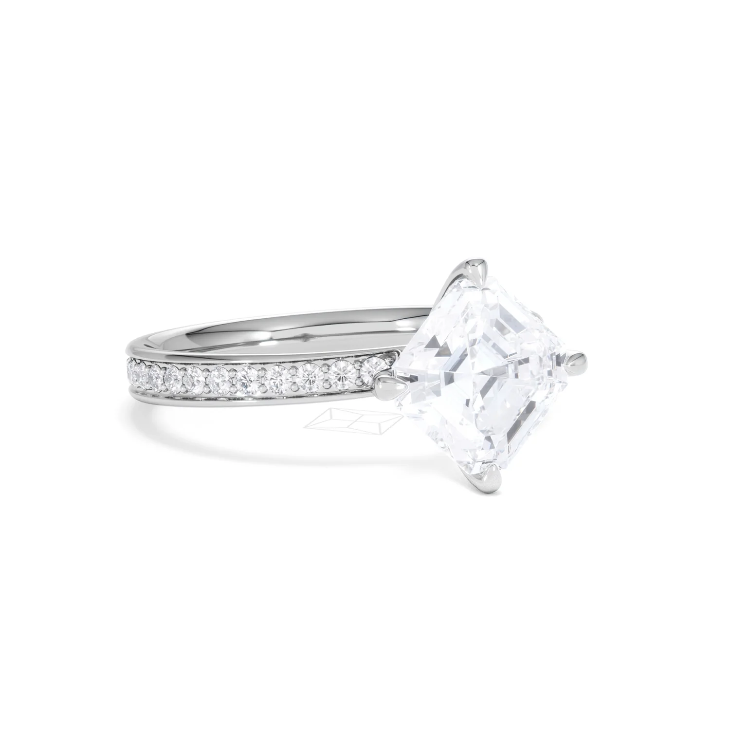 Origin Twist 2.00ct Asscher Cut Lab Diamond Solitaire Engagement Ring with Side Stones in Platinum - Image 15