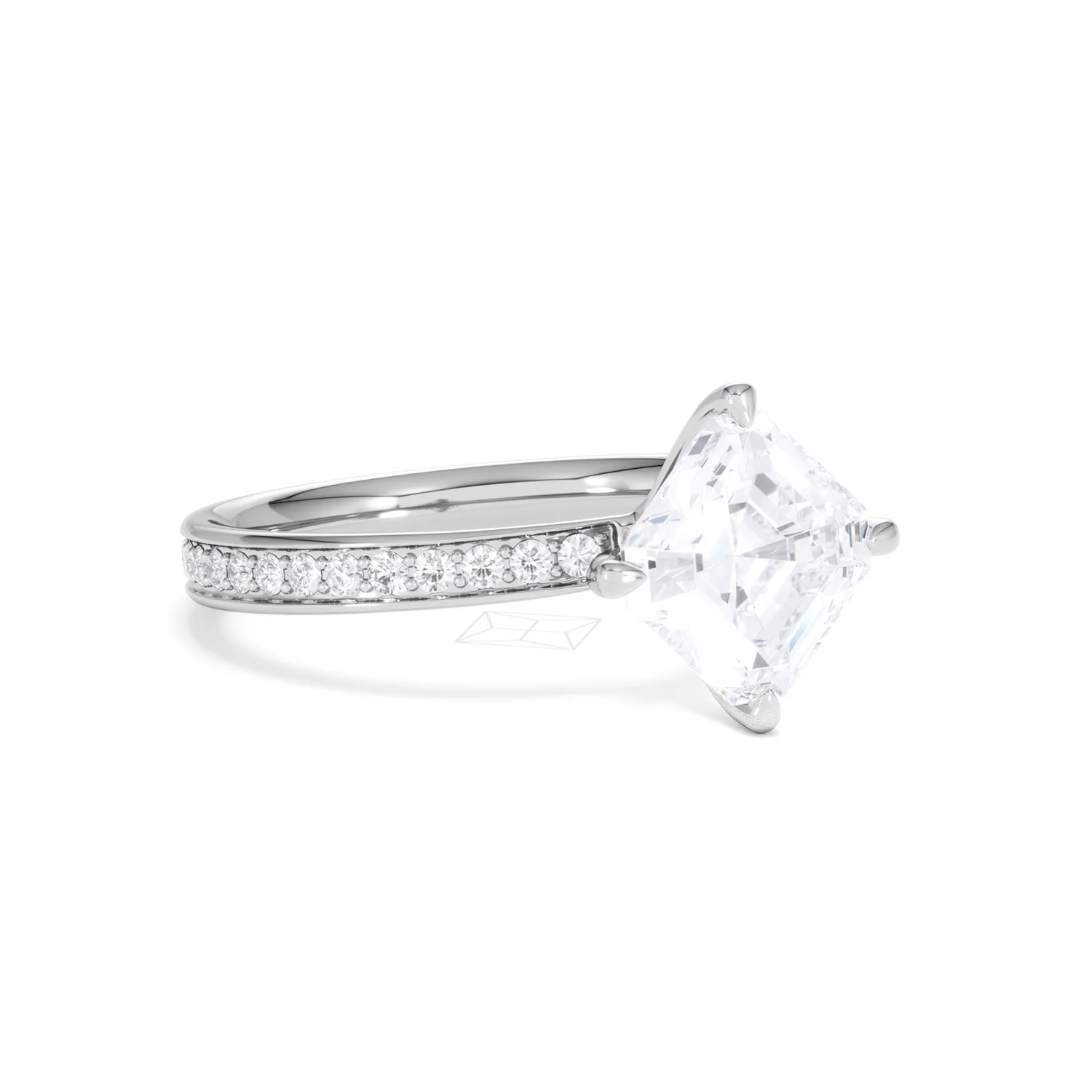 Origin Twist 2.00ct Asscher Cut Lab Diamond Solitaire Engagement Ring with Side Stones in Platinum - Image 16