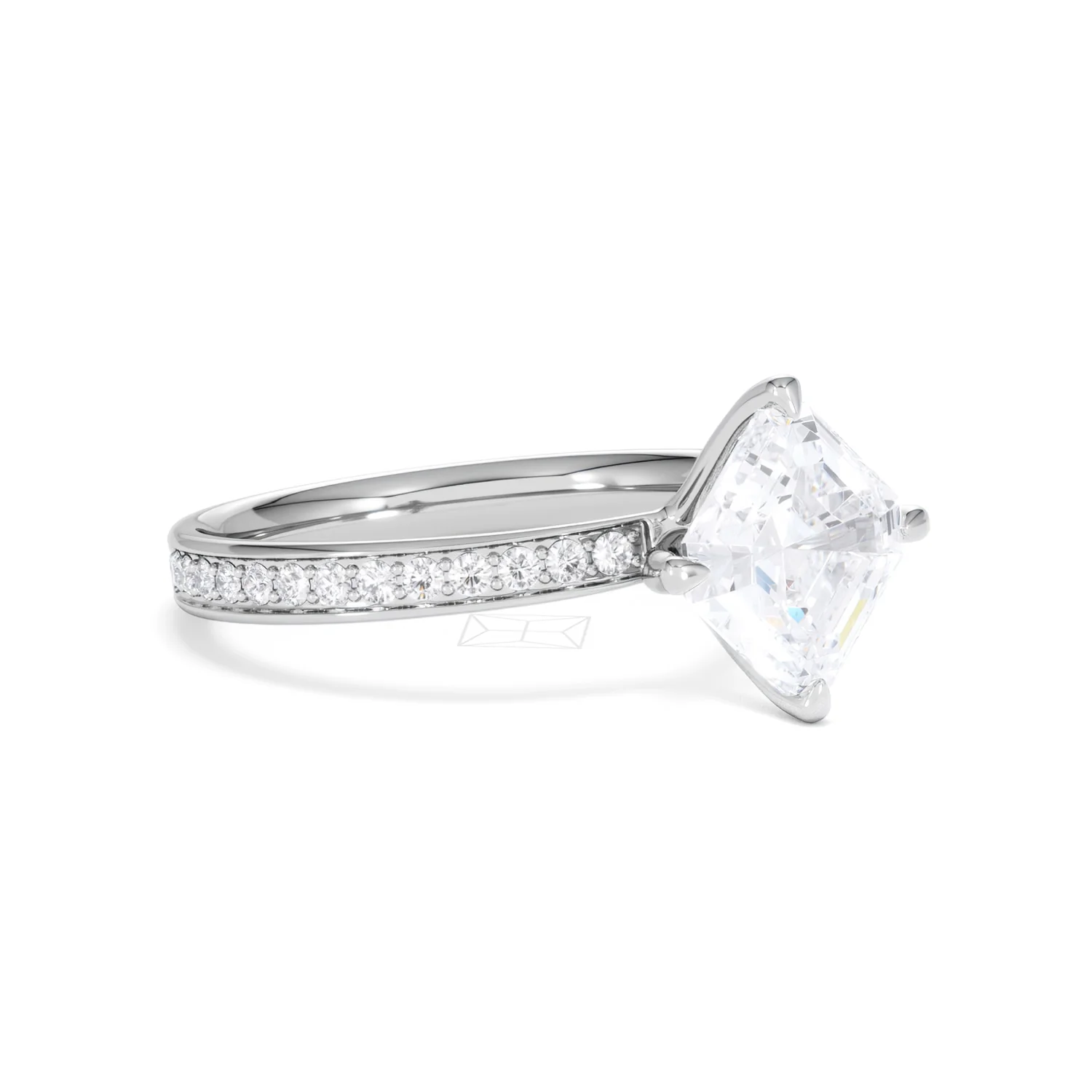 Origin Twist 2.00ct Asscher Cut Lab Diamond Solitaire Engagement Ring with Side Stones in Platinum - Image 18